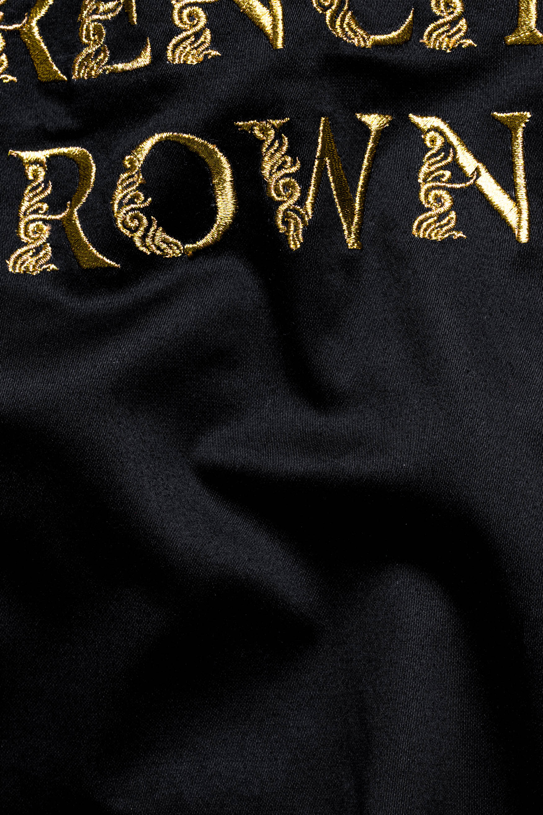 Jade Black French Crown Golden Zari Embroidered Premium Cotton Signature Bomber Designer Jacket