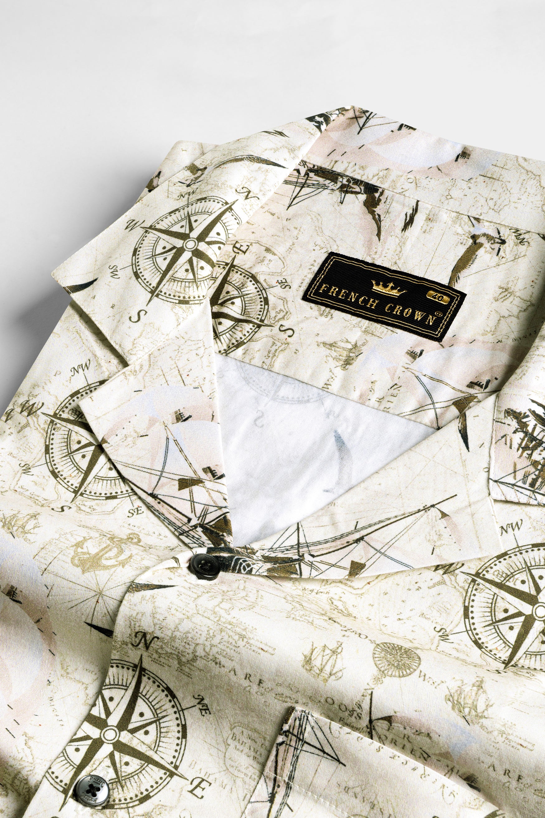 Albescent Beige and Kabul Brown Compass and ships Printed Subtle Sheen Super Soft Premium Cotton Designer Shirt