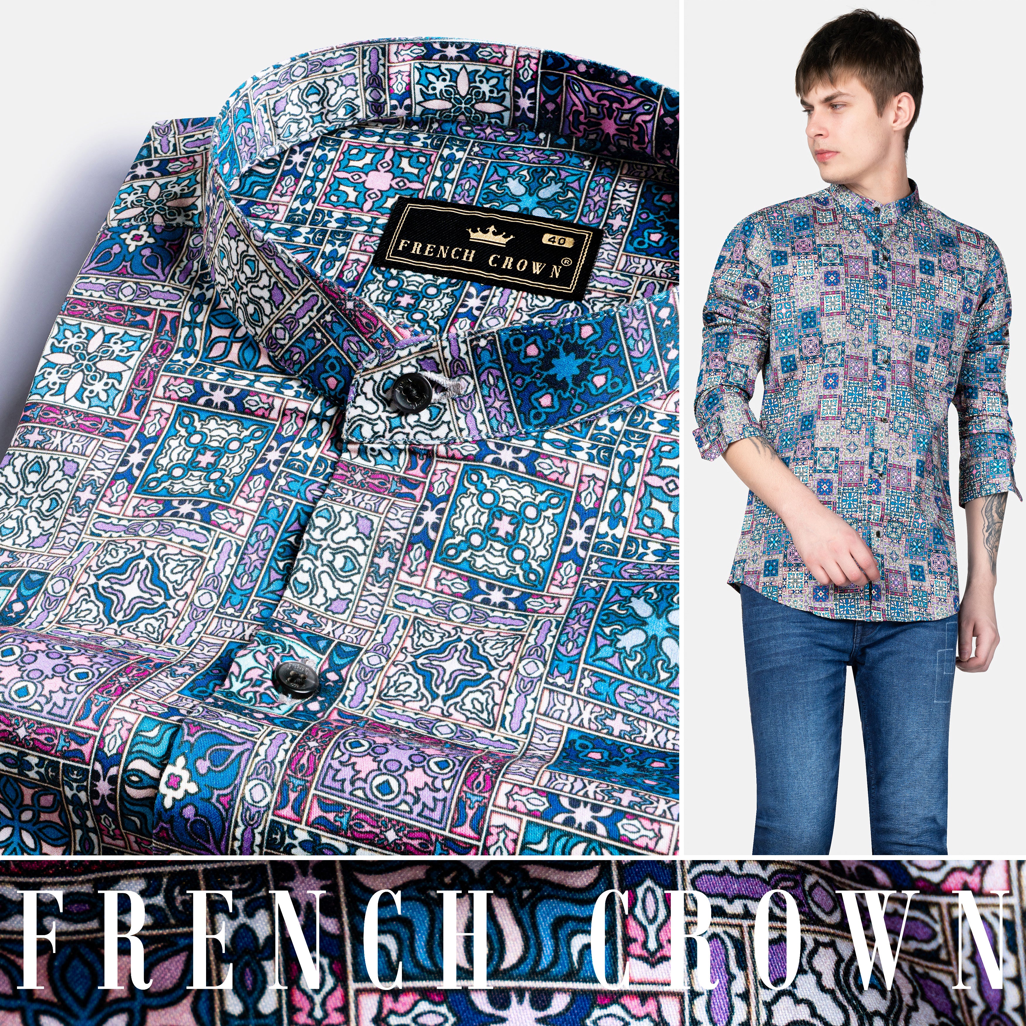 Buy Lilac Floral Full Sleeves Cotton Printed Shirt For Men Online