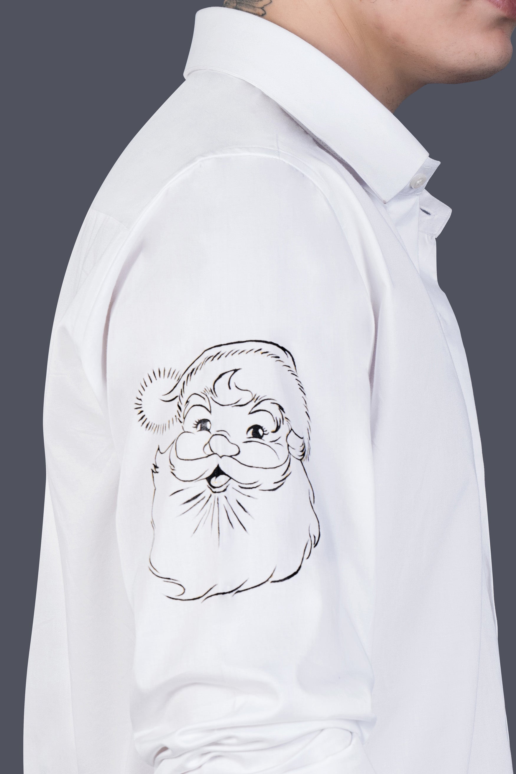 Bright White Santa Claus Hand Painted Premium Cotton Designer Shirt