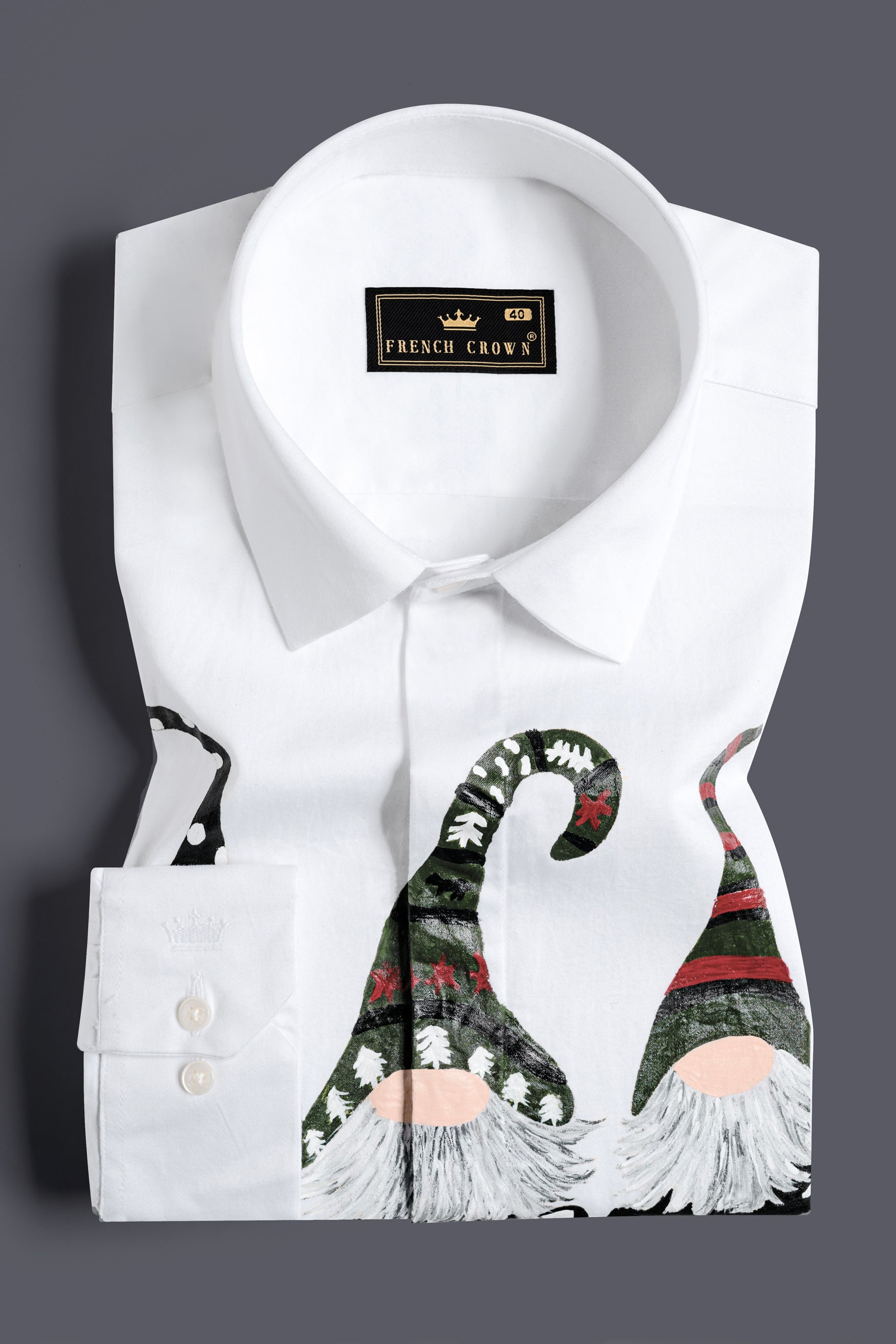 Bright White Christmas Gnomes Hand Painted Subtle Sheen Super Soft Premium Cotton Designer Shirt