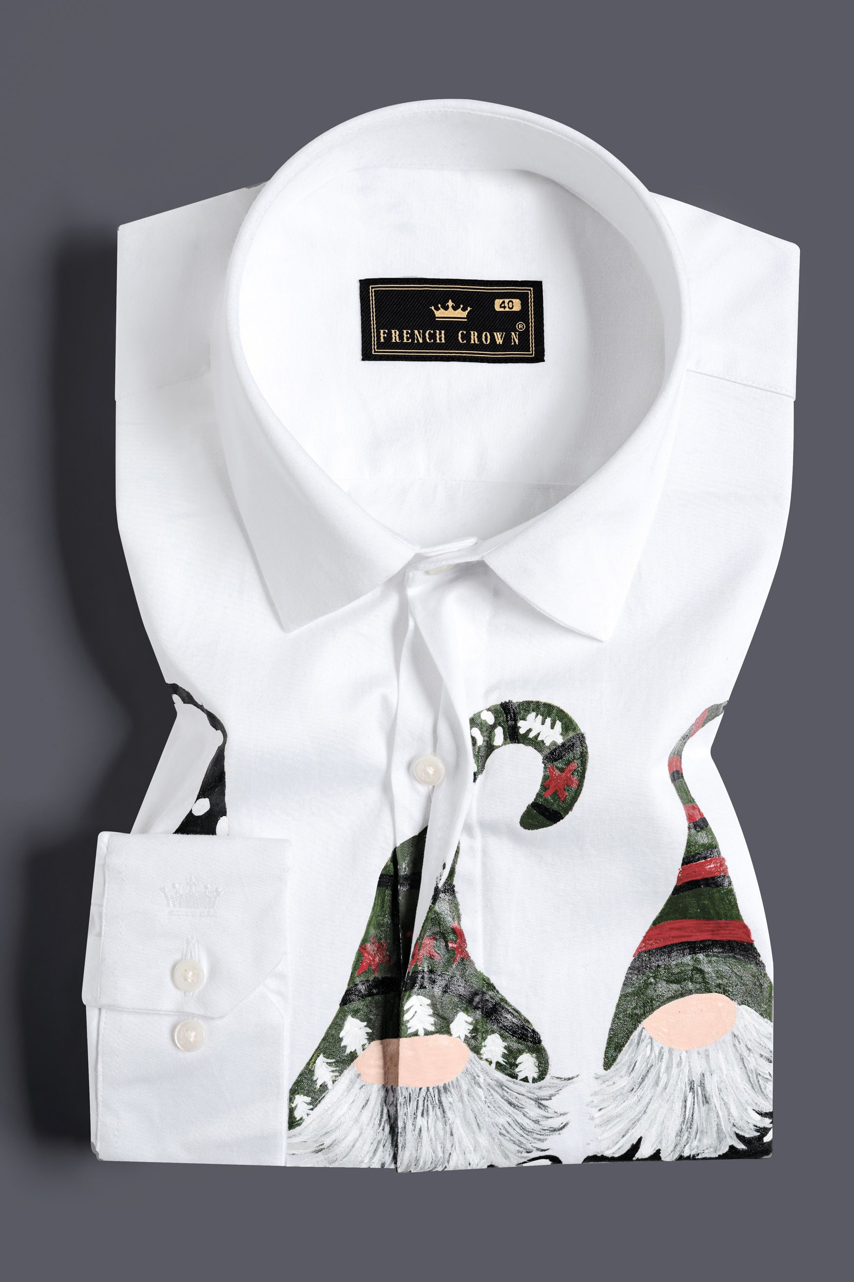 Bright White Christmas Gnomes Hand Painted Subtle Sheen Super Soft Premium Cotton Designer Shirt