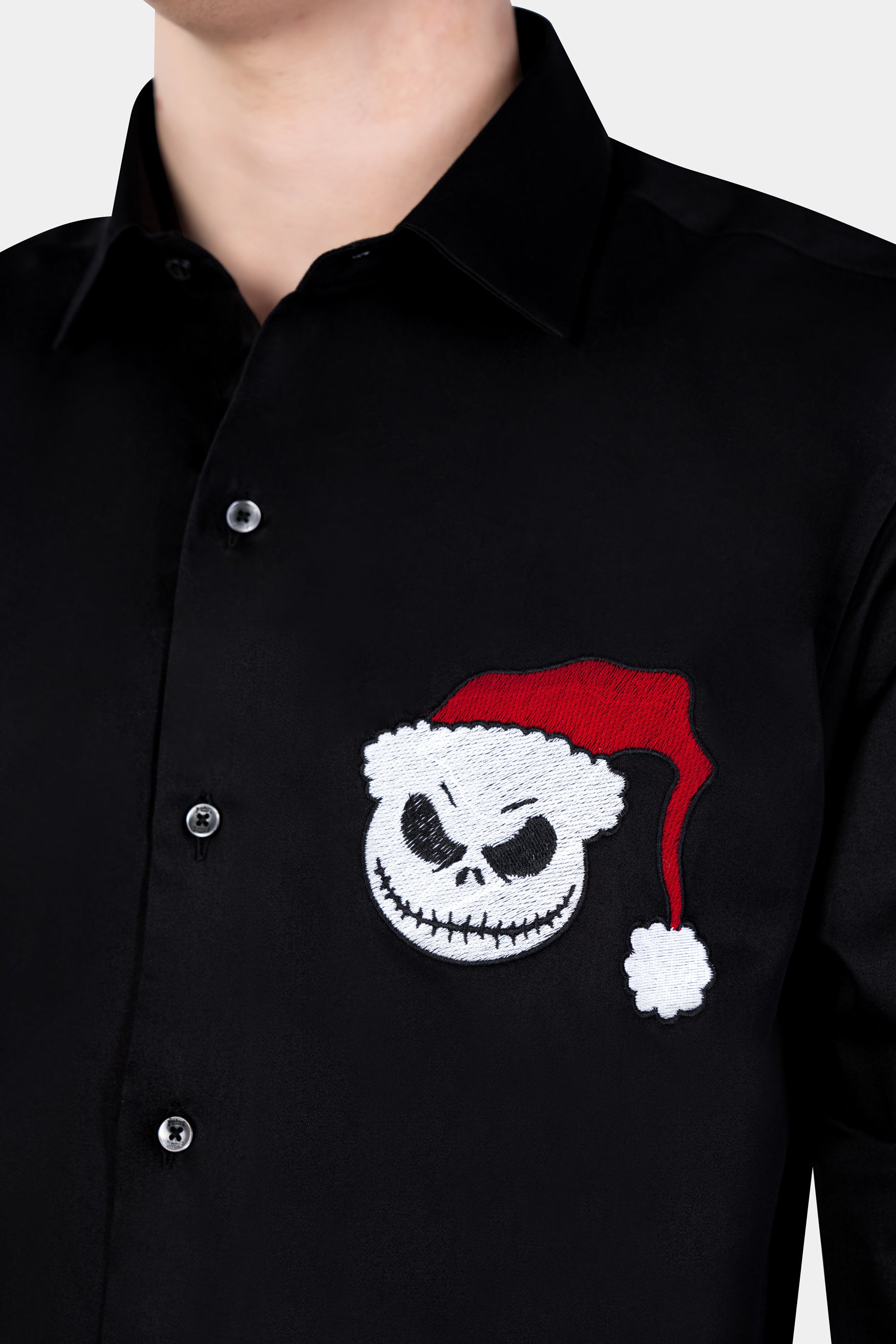 Jade Black Scary Santa Embroidered Subtle Sheen Super Soft Premium Cotton Designer Shirt