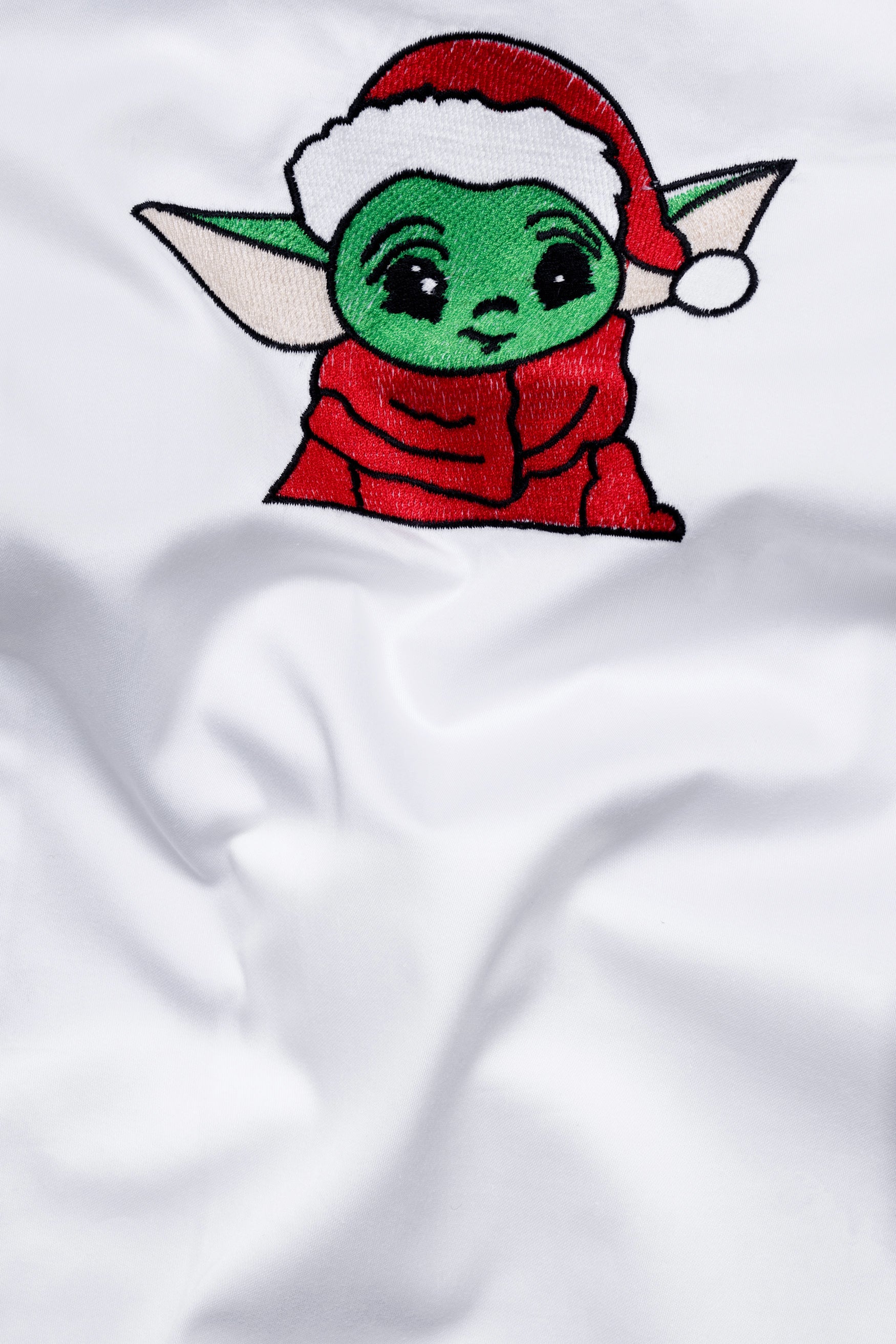 Bright White Christmas Goblin Embroidered Subtle Sheen Super Soft Premium Cotton Designer Shirt