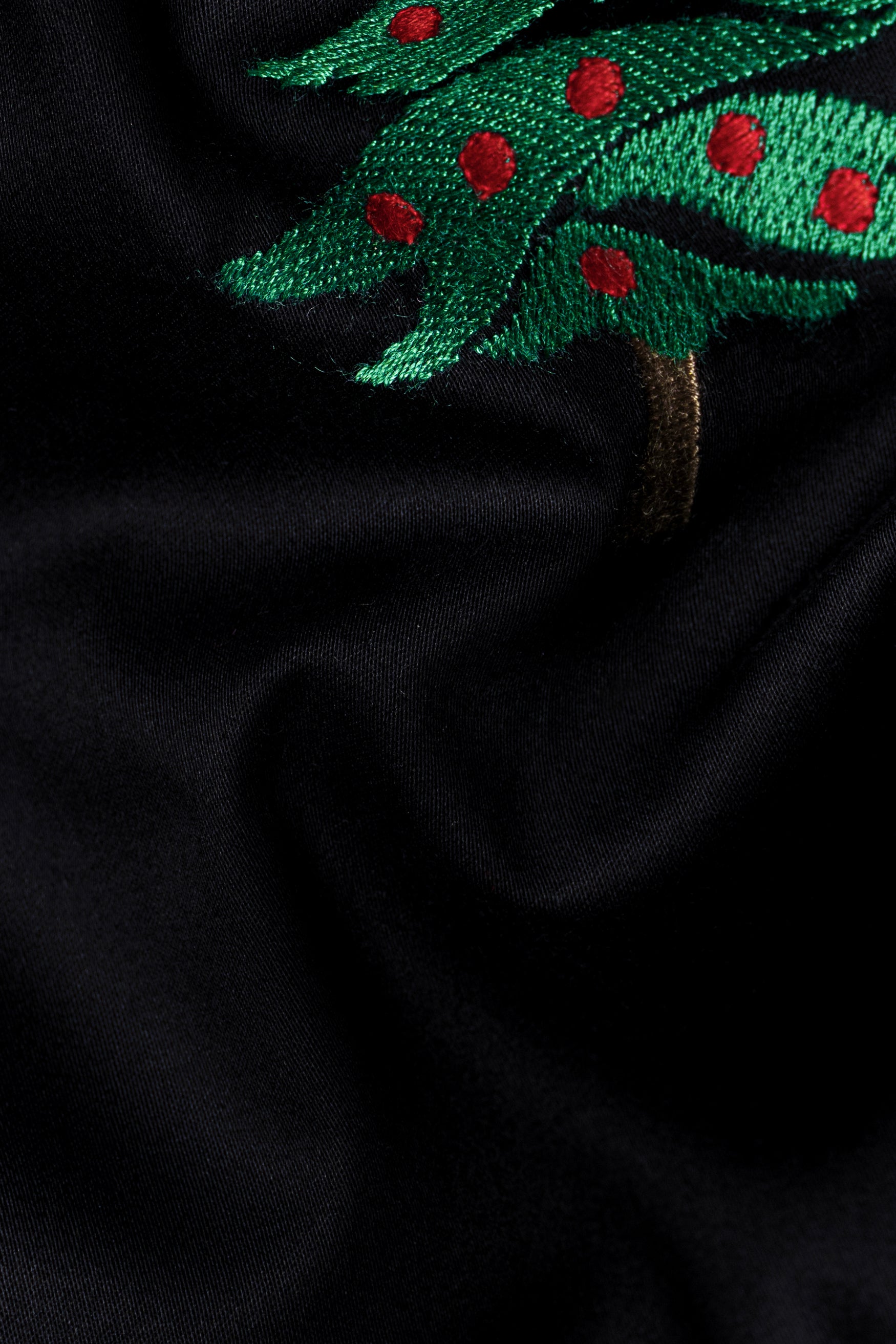 Jade Black Christmas Tree Embroidered Subtle Sheen Super Soft Premium Cotton Designer Shirt