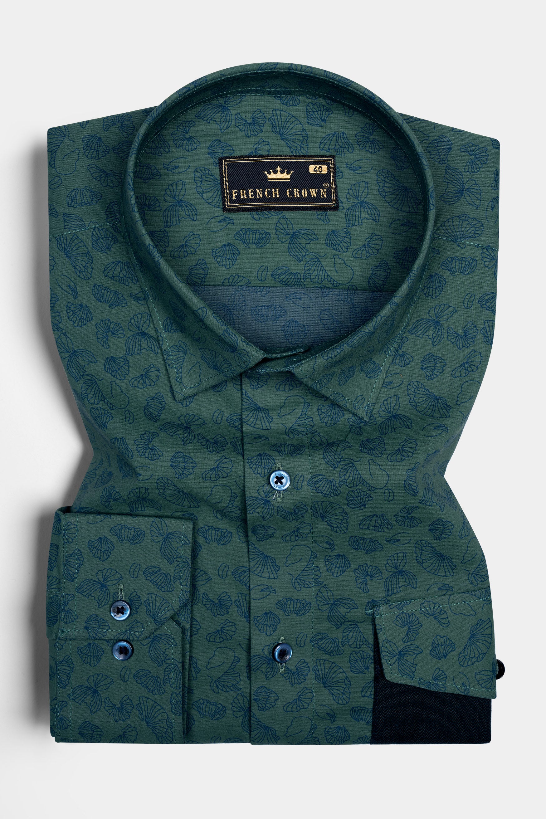 Plantation Green With Floral Printed Premium Cotton Designer Shirt