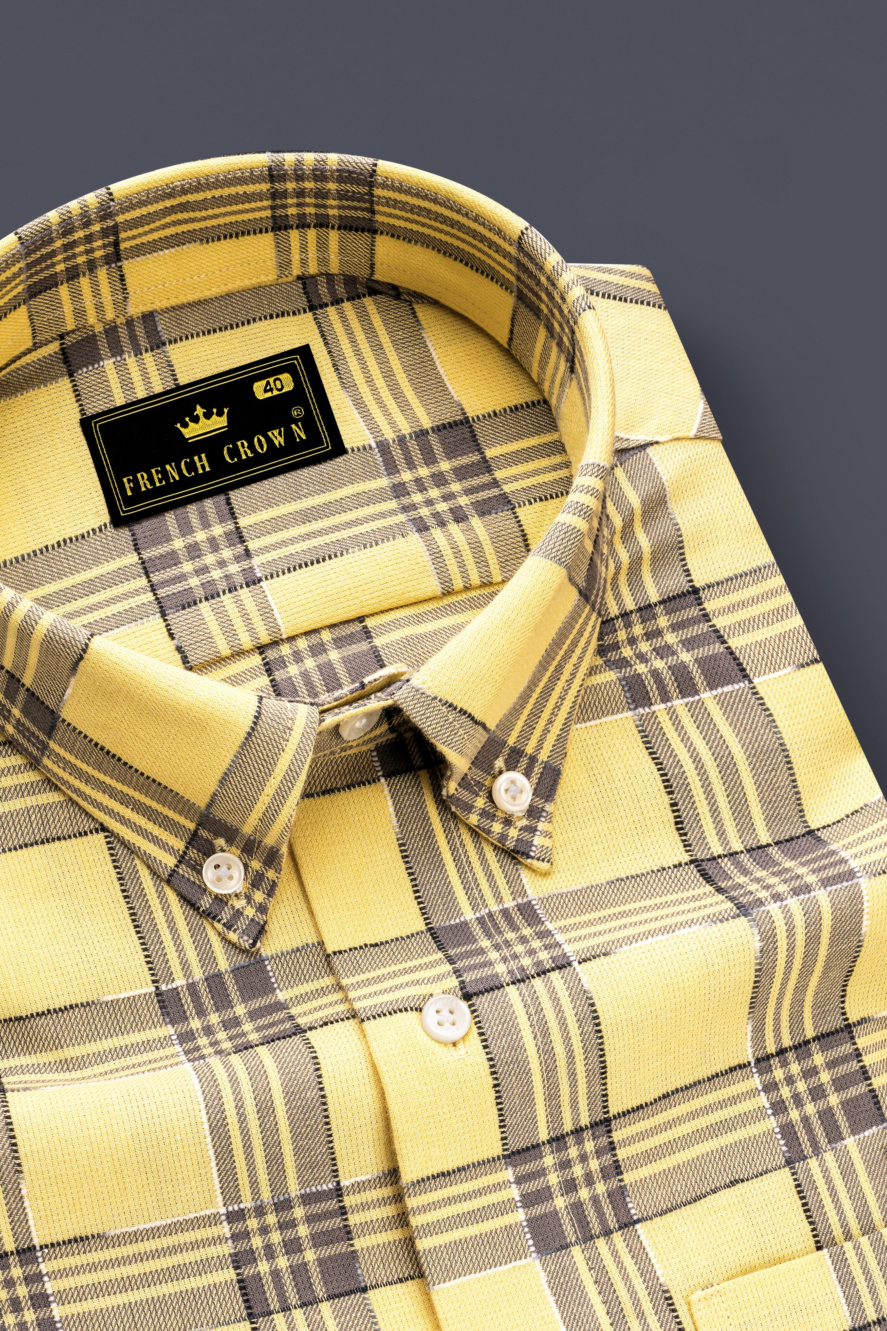 Maize Yellow And Dolphin Gray Checked  Dobby Textured Premium Giza Cotton Shirt
