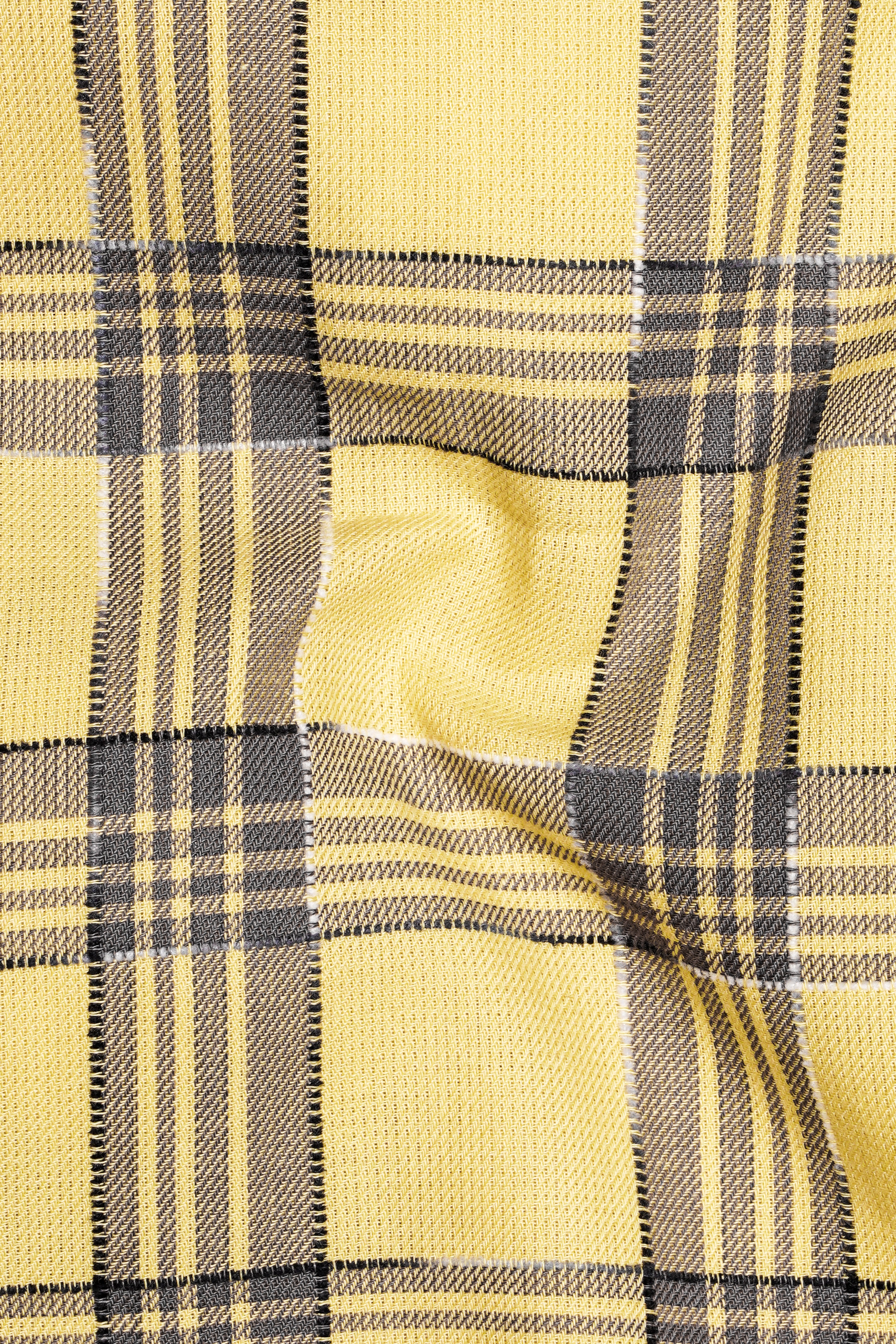 Maize Yellow And Dolphin Gray Checked  Dobby Textured Premium Giza Cotton Shirt