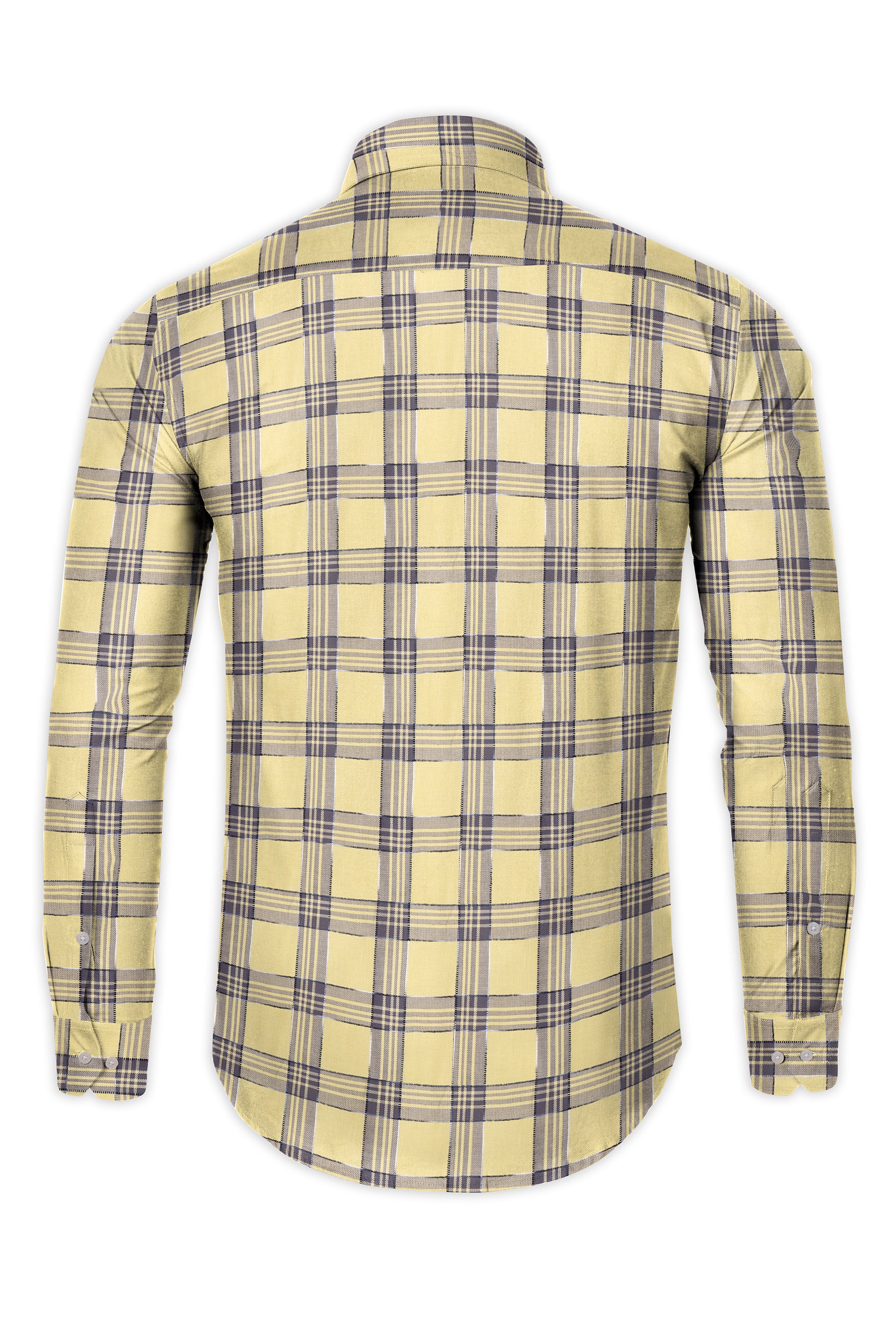 Maize Yellow And Dolphin Gray Checked  Dobby Textured Premium Giza Cotton Shirt