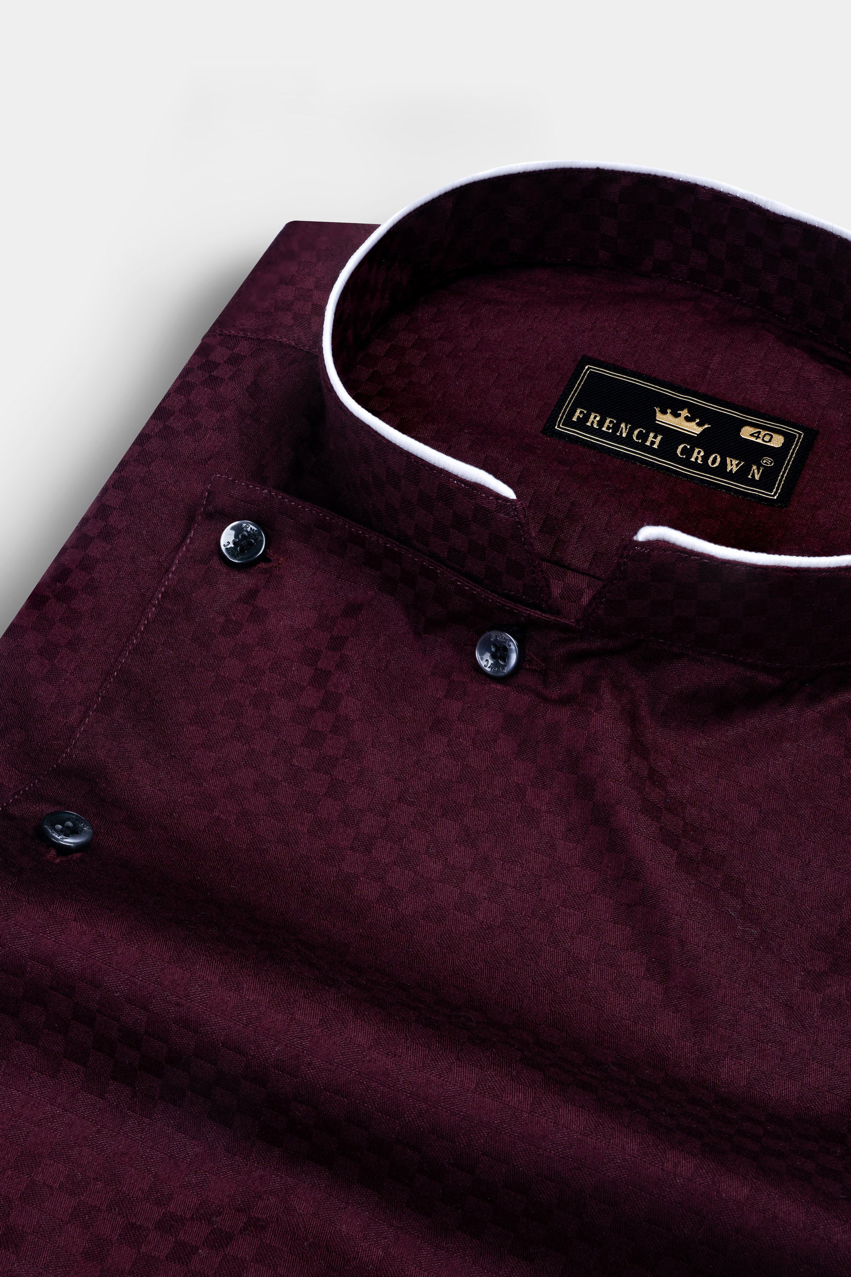 Tamarind maroon With White Piping Work Twill Premium Cotton Designer Shirt