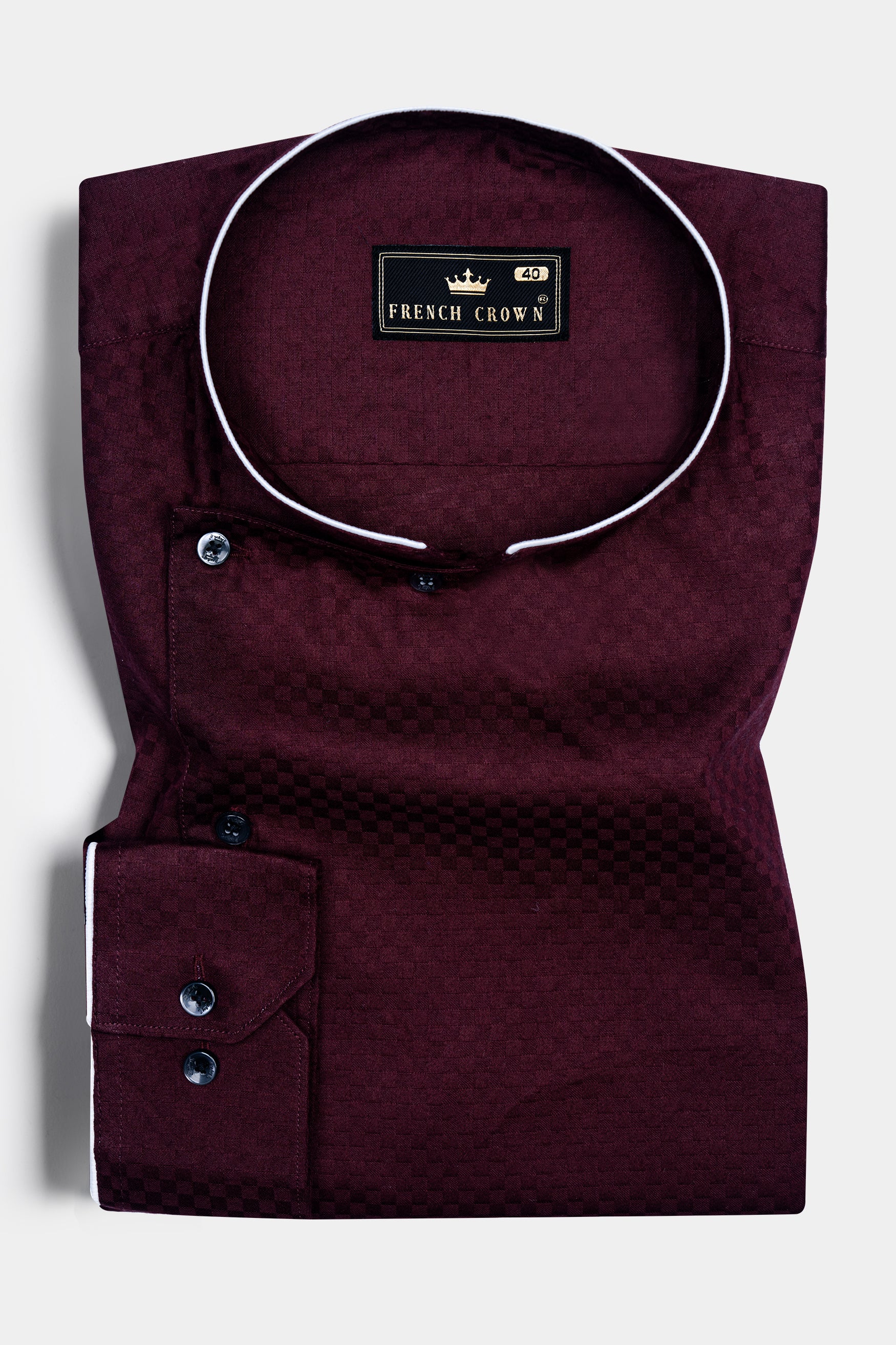 Tamarind maroon With White Piping Work Twill Premium Cotton Designer Shirt