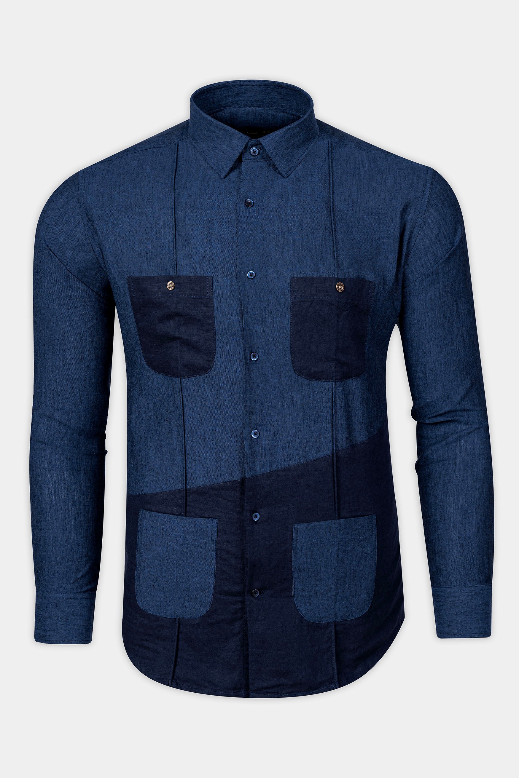Rhino Blue Luxurious Linen Designer Shirt