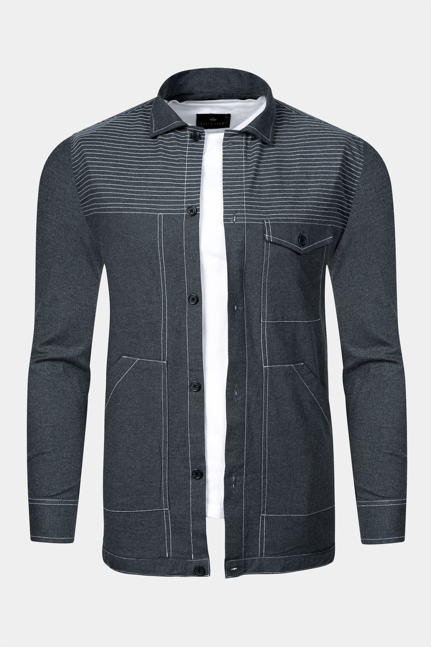 Outer Space Gray Textured Royal Oxford Designer Shirt