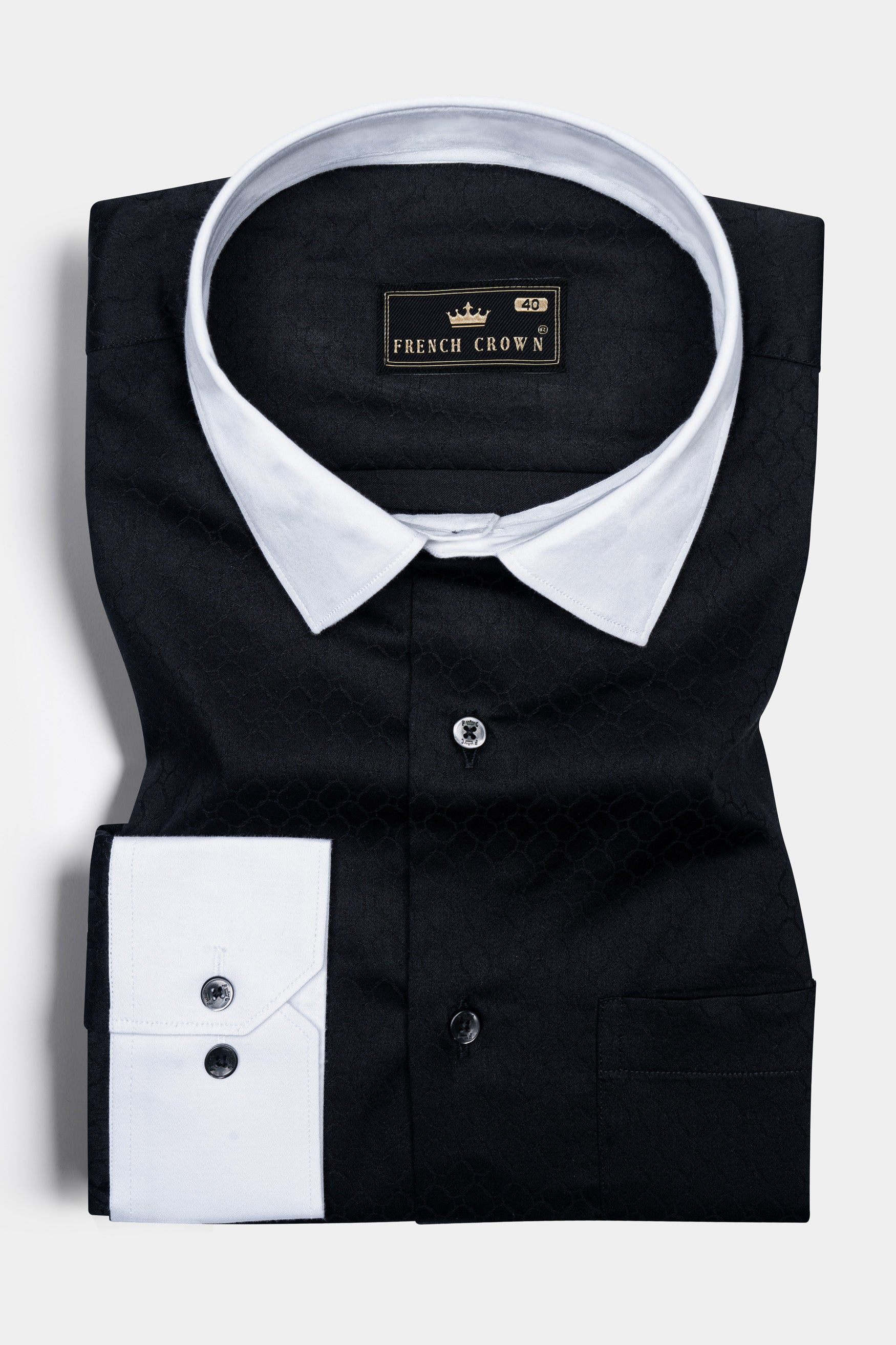 Jade Black With White Cuff Collar Dobby Textured Premium Giza Cotton Shirt