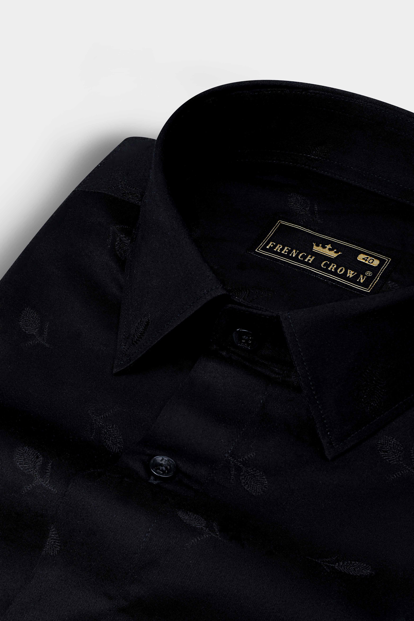 Jade Black Flower Jacquard Textured Premium Giza Cotton Shirt