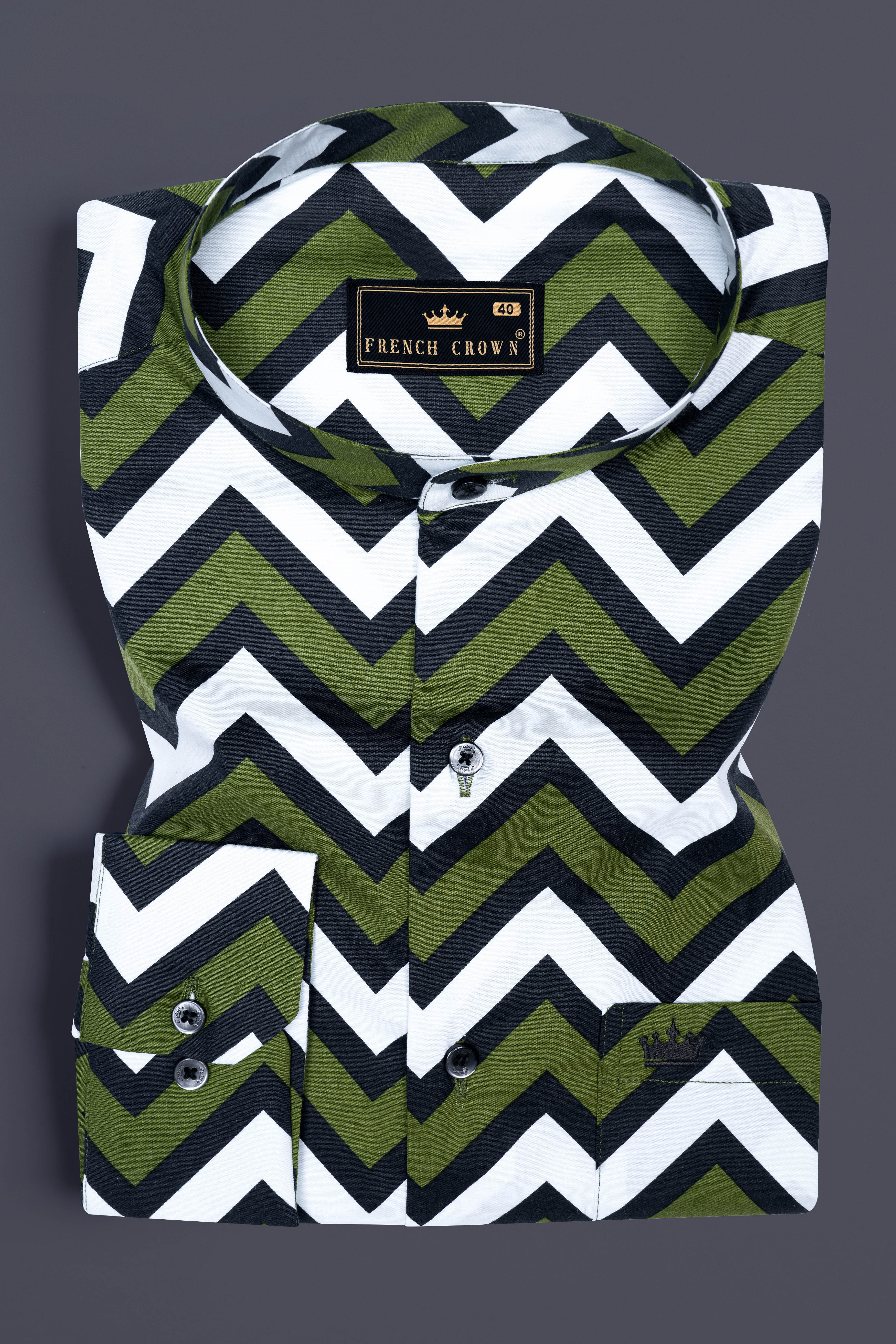 Finch Green And Cinder Black Chevron Prints Super Soft Premium Cotton Designer Shirt 12383-M-BLK-38, 12383-M-BLK-H-38, 12383-M-BLK-39, 12383-M-BLK-H-39, 12383-M-BLK-40, 12383-M-BLK-H-40, 12383-M-BLK-42, 12383-M-BLK-H-42, 12383-M-BLK-44, 12383-M-BLK-H-44, 12383-M-BLK-46, 12383-M-BLK-H-46, 12383-M-BLK-48, 12383-M-BLK-H-48, 12383-M-BLK-50, 12383-M-BLK-H-50, 12383-M-BLK-52, 12383-M-BLK-H-52