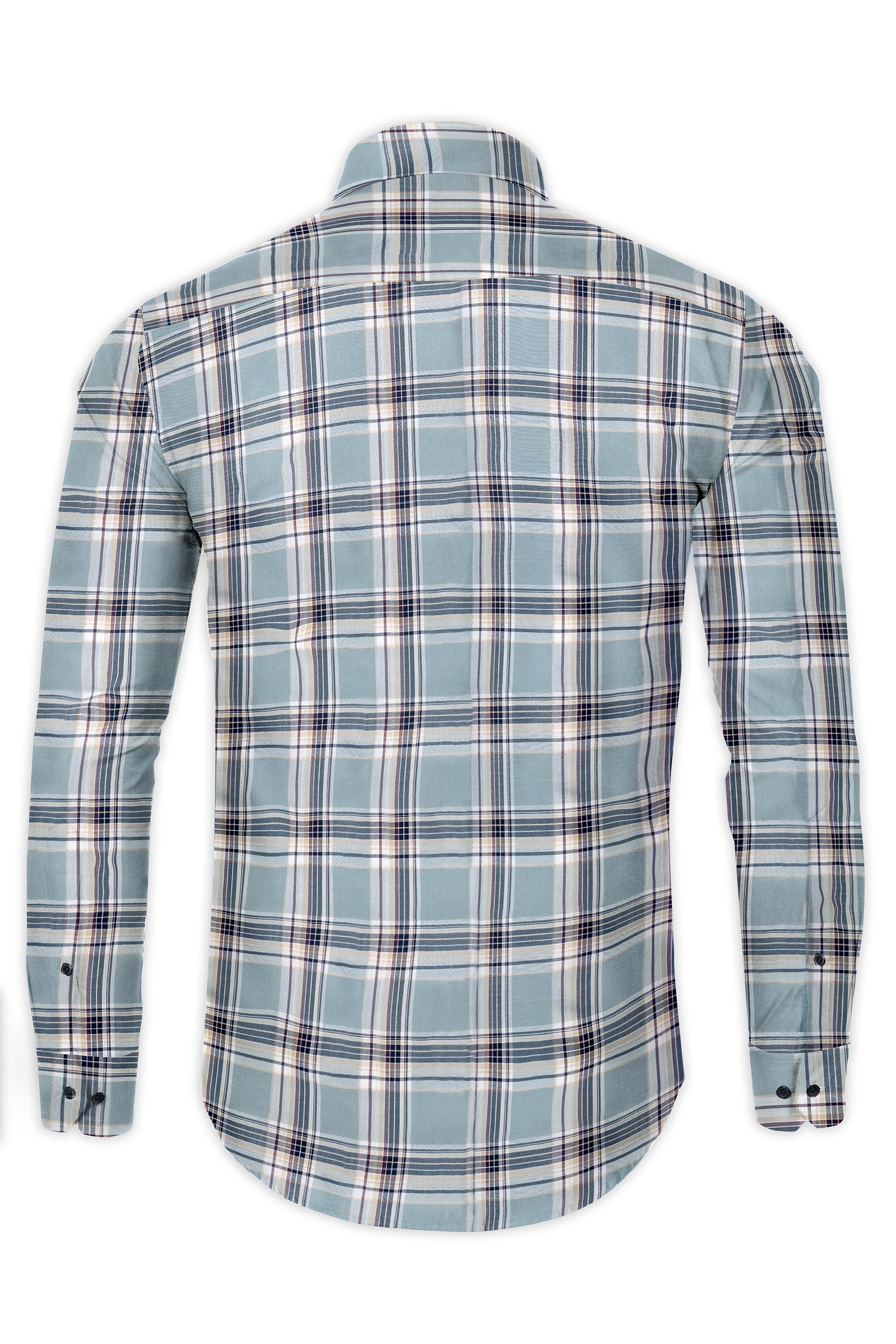 French Blue And Spring Cream Checked Twill Premium Cotton Shirt