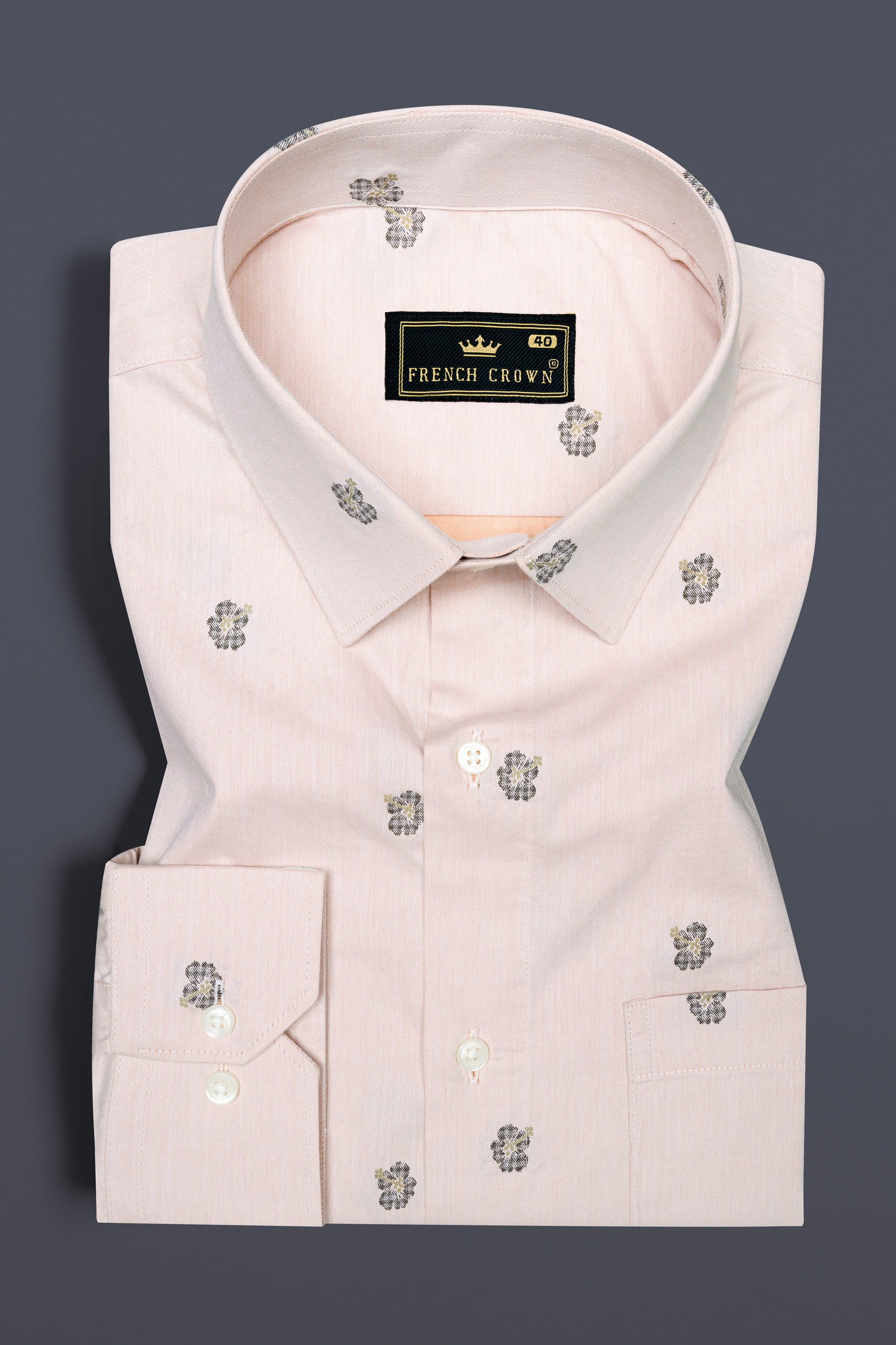 Down Pink with Mondo Brown flower printed jacquard Textured Premium Giza Cotton Shirt