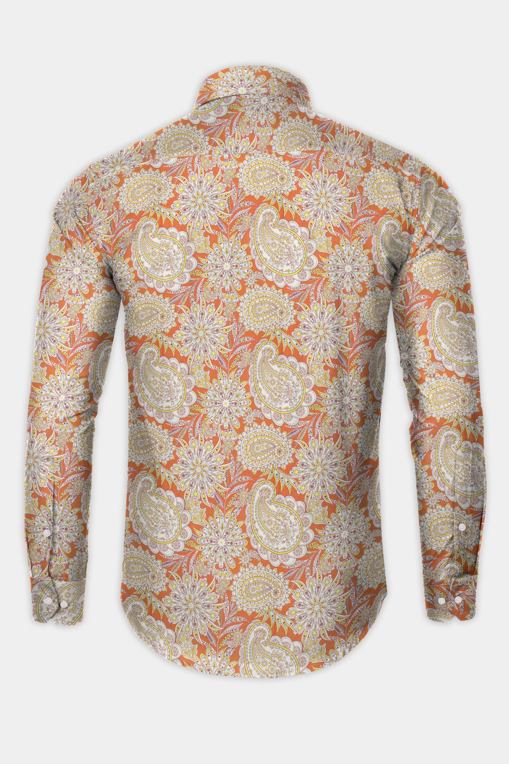 Brunt orange With multi-colour Sanganeri Printed Subtle Sheen Super Soft Premium Cotton Shirt