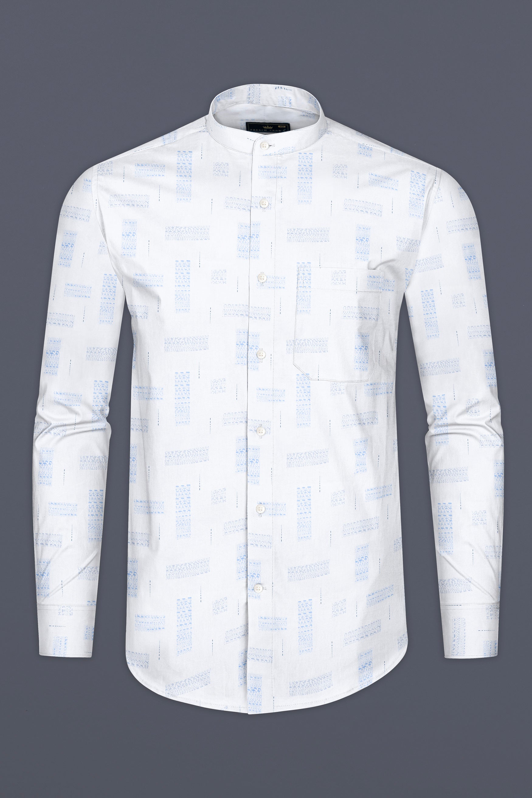 Bright White with Polo Blue Textured Subtle Sheen Super Soft Premium Cotton Shirt