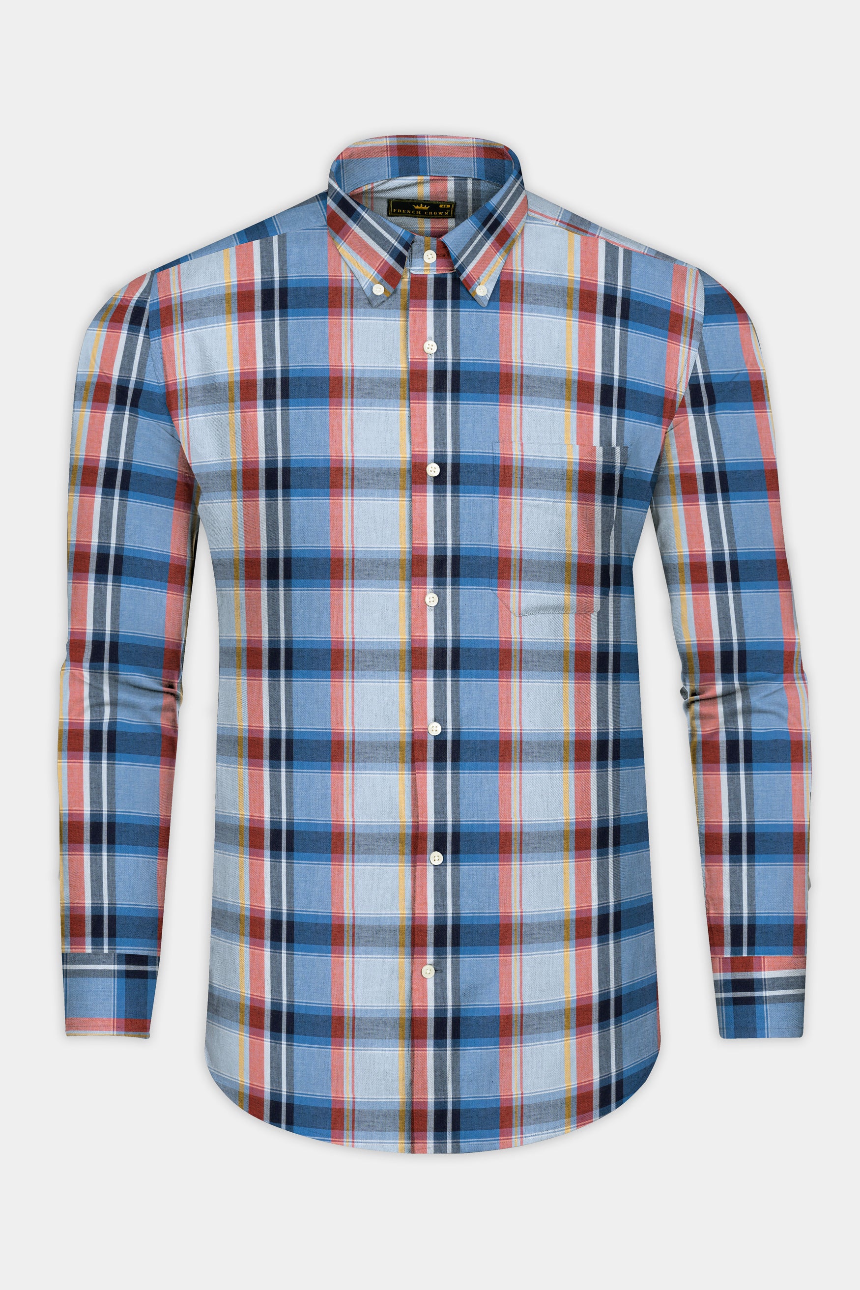 Heather Gray with Poppy Red and Rock Blue Plaid Super Soft Poplin shirt