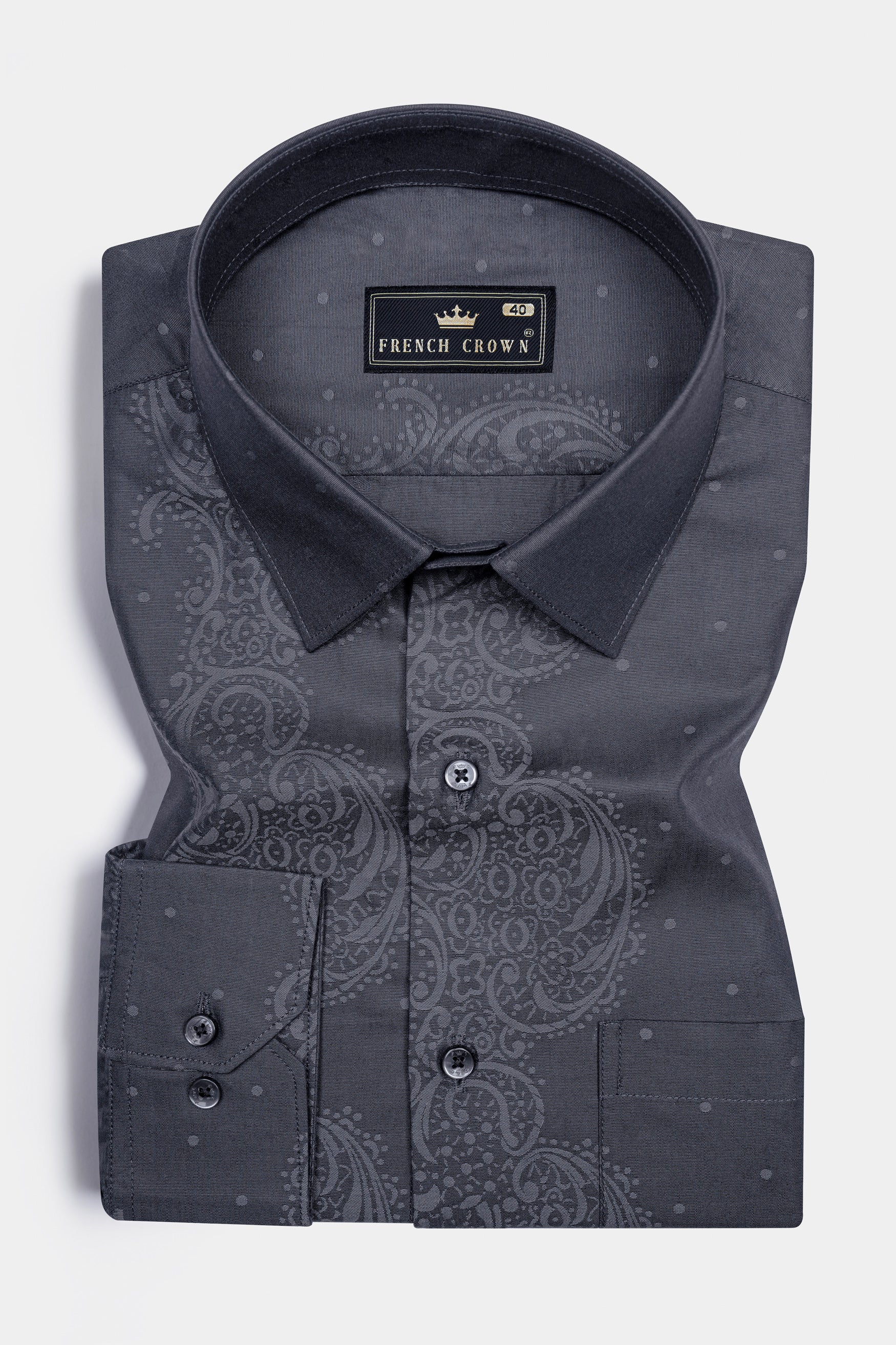 Trout Gray Paisley Jacquard Textured Premium Giza Cotton Shirt 12411-BLK-38, 12411-BLK-H-38, 12411-BLK-39, 12411-BLK-H-39, 12411-BLK-40, 12411-BLK-H-40, 12411-BLK-42, 12411-BLK-H-42, 12411-BLK-44, 12411-BLK-H-44, 12411-BLK-46, 12411-BLK-H-46, 12411-BLK-48, 12411-BLK-H-48, 12411-BLK-50, 12411-BLK-H-50, 12411-BLK-52, 12411-BLK-H-52