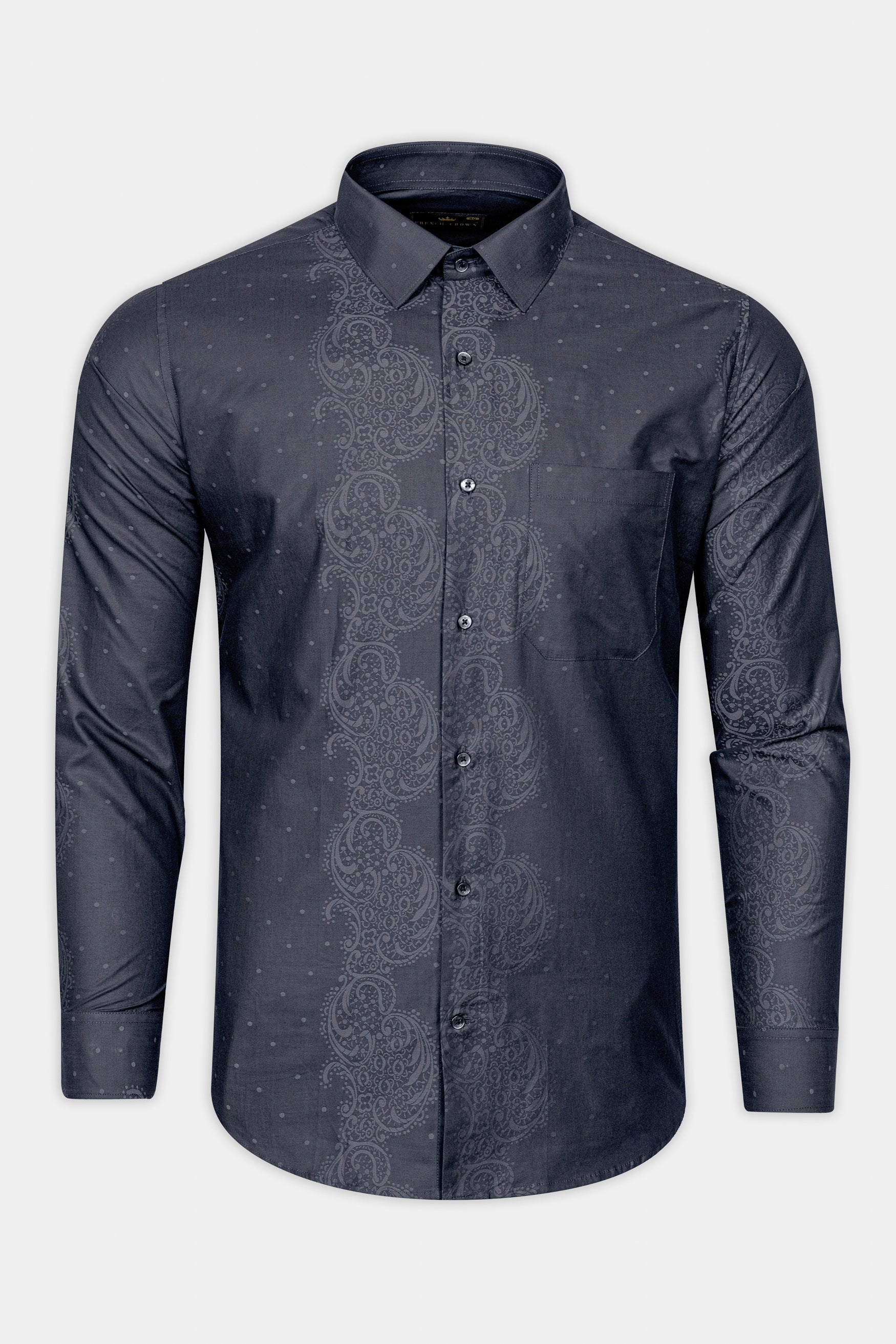 Trout Gray Paisley Jacquard Textured Premium Giza Cotton Shirt 12411-BLK-38, 12411-BLK-H-38, 12411-BLK-39, 12411-BLK-H-39, 12411-BLK-40, 12411-BLK-H-40, 12411-BLK-42, 12411-BLK-H-42, 12411-BLK-44, 12411-BLK-H-44, 12411-BLK-46, 12411-BLK-H-46, 12411-BLK-48, 12411-BLK-H-48, 12411-BLK-50, 12411-BLK-H-50, 12411-BLK-52, 12411-BLK-H-52