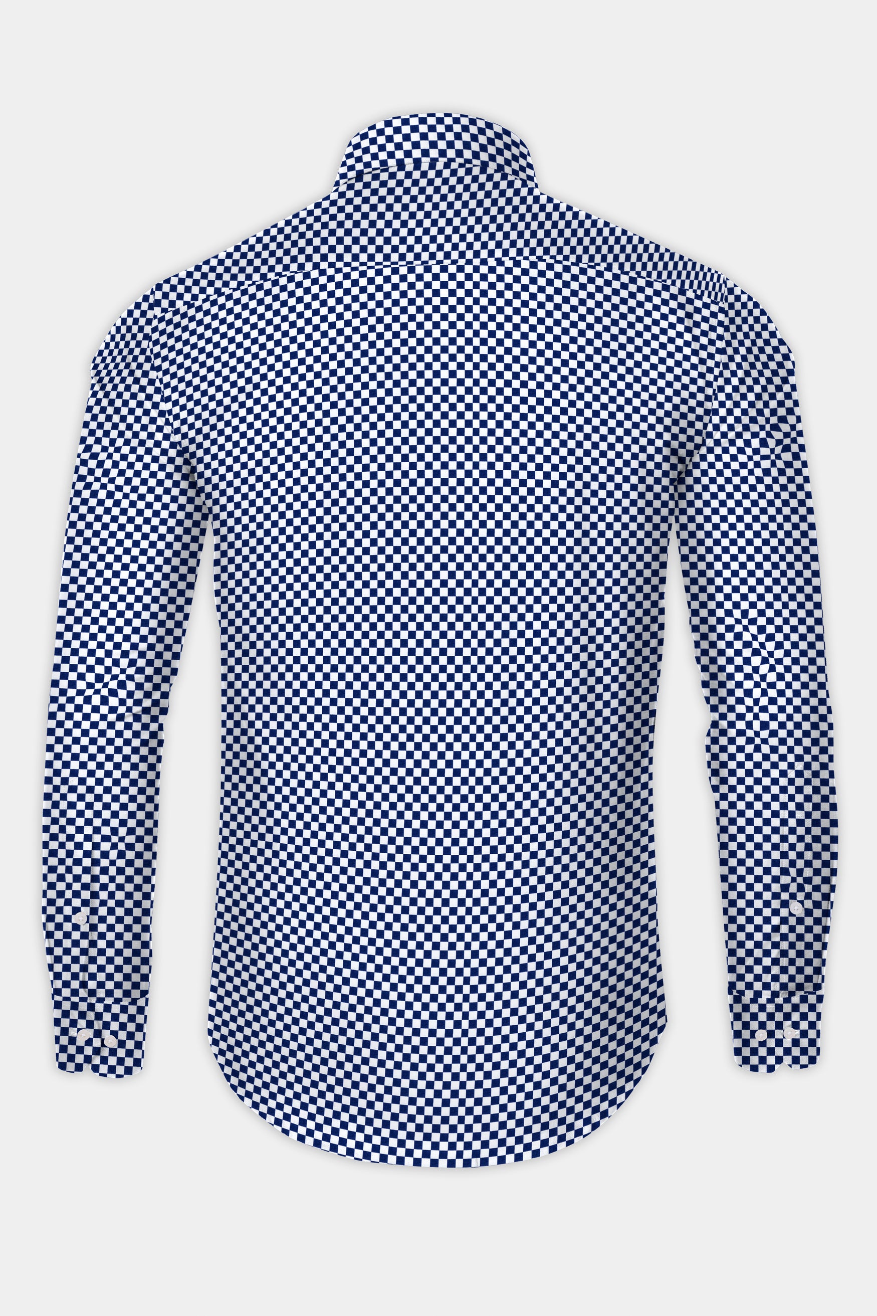 Bright White with Tangaroa Blue chess board Printed Giza Cotton Shirt 12413-38, 12413-H-38, 12413-39, 12413-H-39, 12413-40, 12413-H-40, 12413-42, 12413-H-42, 12413-44, 12413-H-44, 12413-46, 12413-H-46, 12413-48, 12413-H-48, 12413-50, 12413-H-50, 12413-52, 12413-H-52