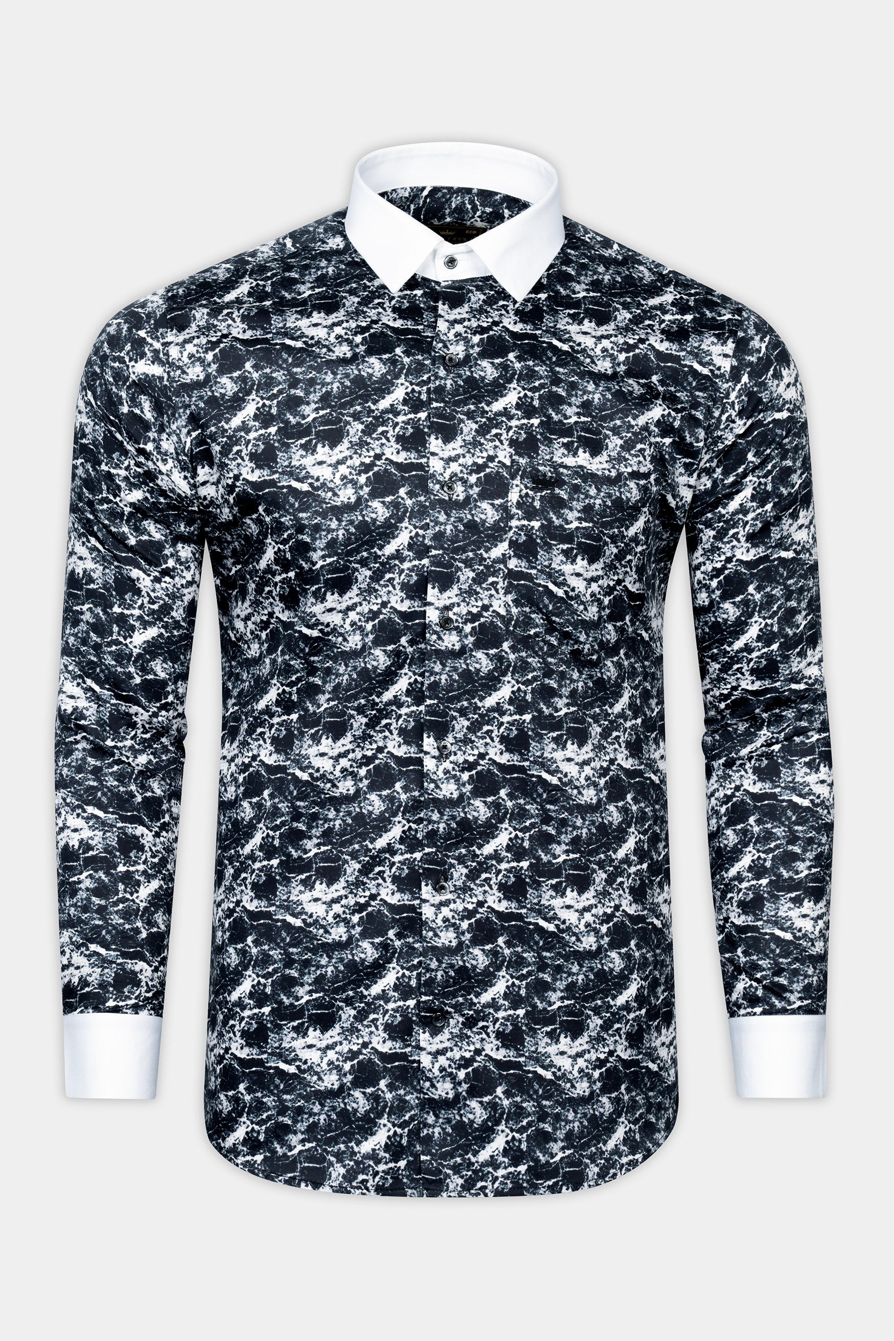 Shark blue and white Marble Printed Subtle Sheen Super Soft Premium Cotton Shirt