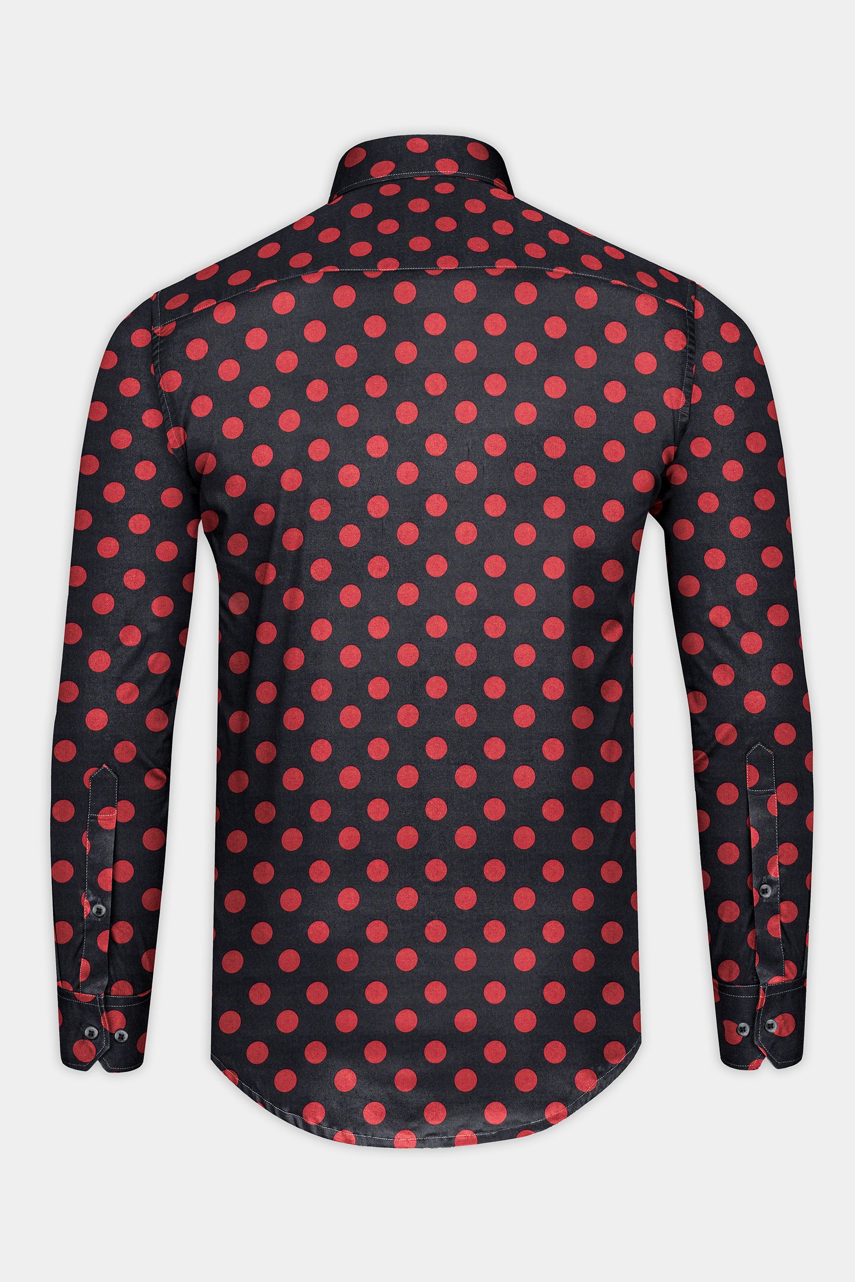 Charcoal Gray and Rose Red Polka Dotted Premium Cotton Shirt