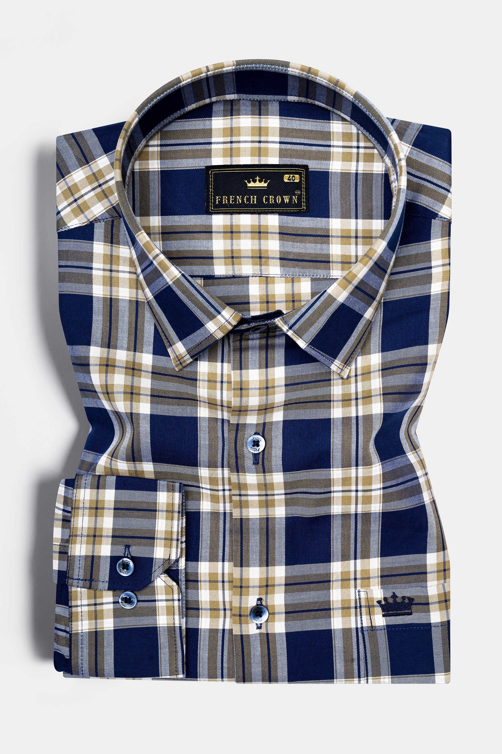 Tealish Blue Shadow Brown Plaid Twill Premium Cotton Shirt