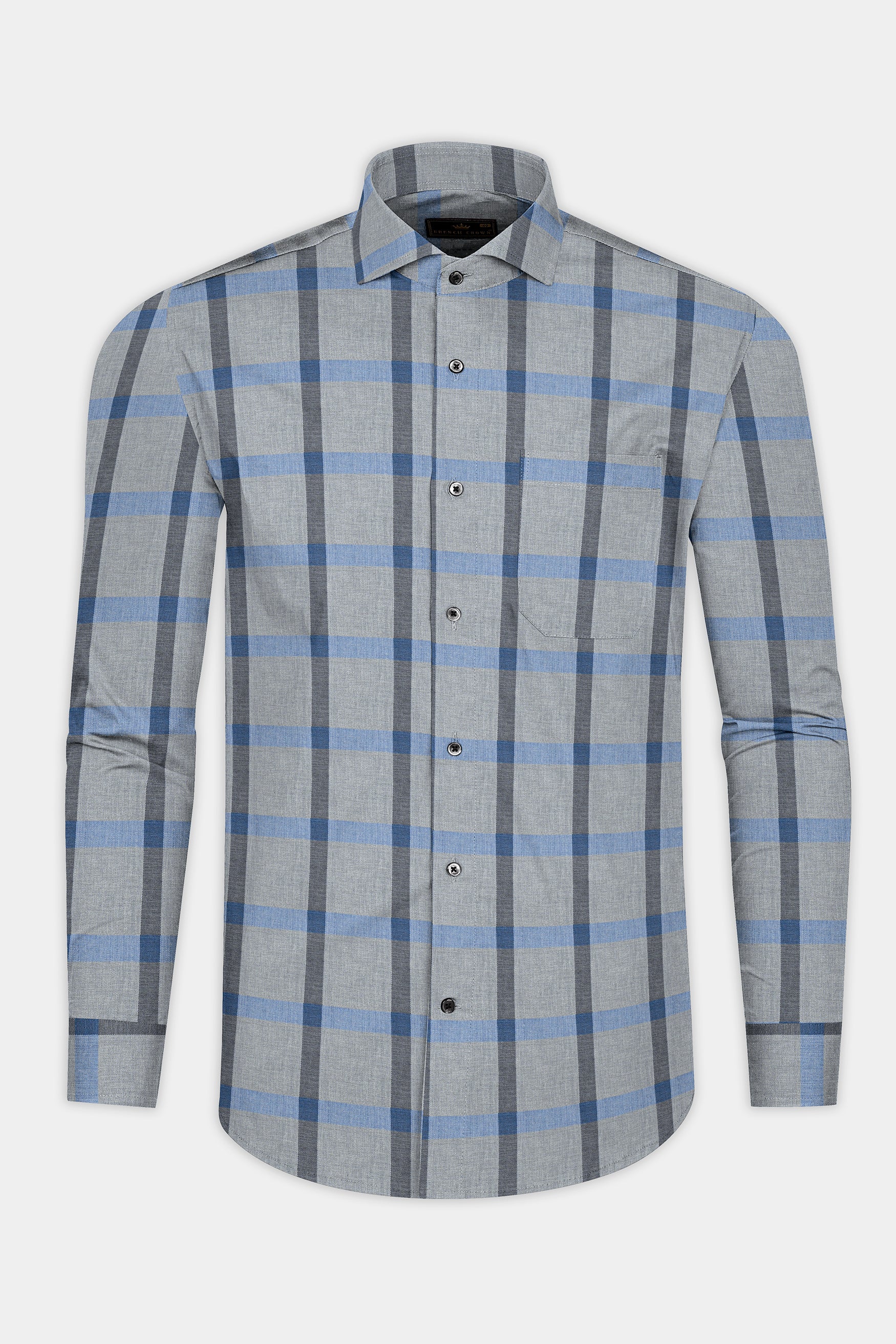 Manatee Gray and Wild Blue Plaid Twill Premium Cotton Shirt