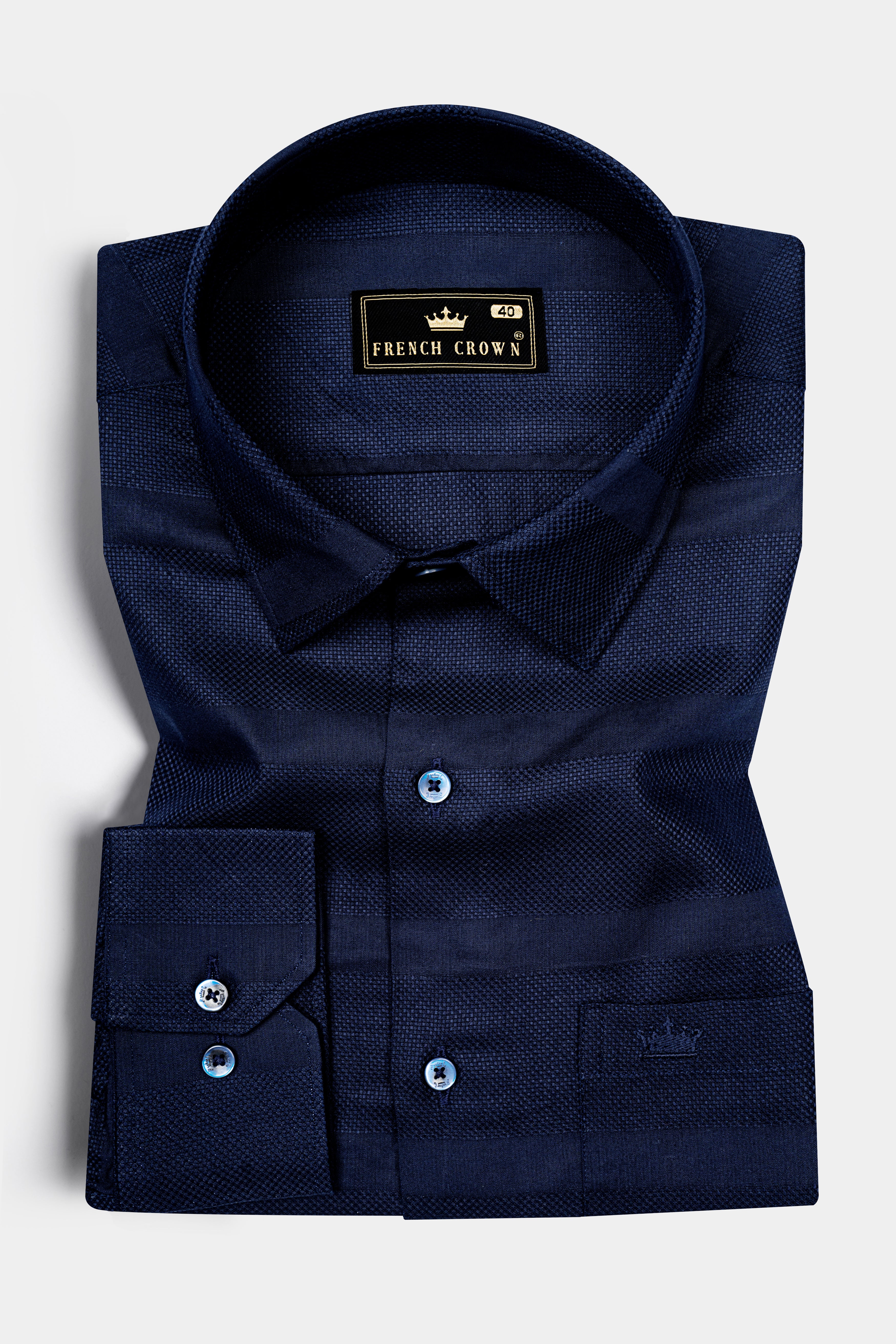 Vulcan blue Dobby Textured Premium Giza Cotton Shirt