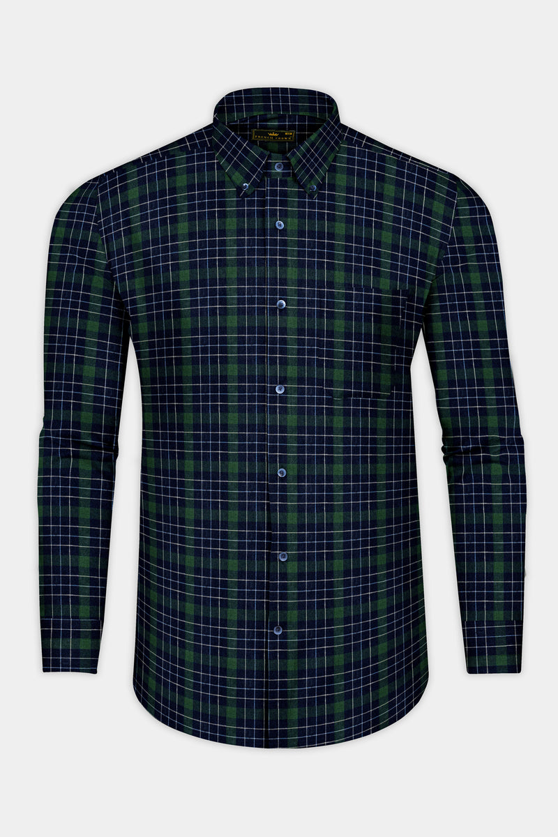 EVERGLADE GREENISH BLUE MULTI-CHECKERED OXFORD COTTON SHIRT