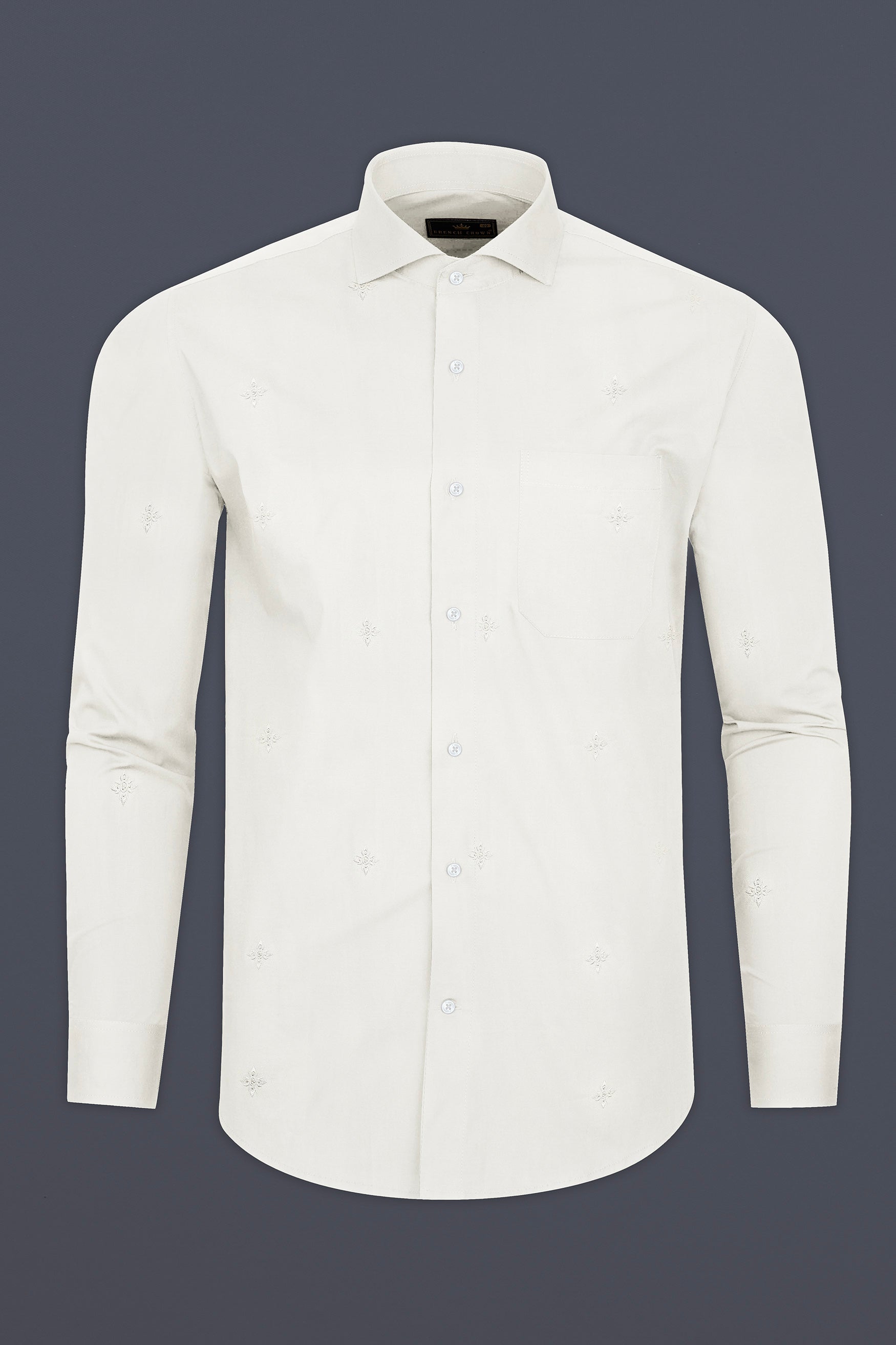 Porcelain Off White Subtle Sheen Embroidered Flower Super Soft Premium Cotton Shirt