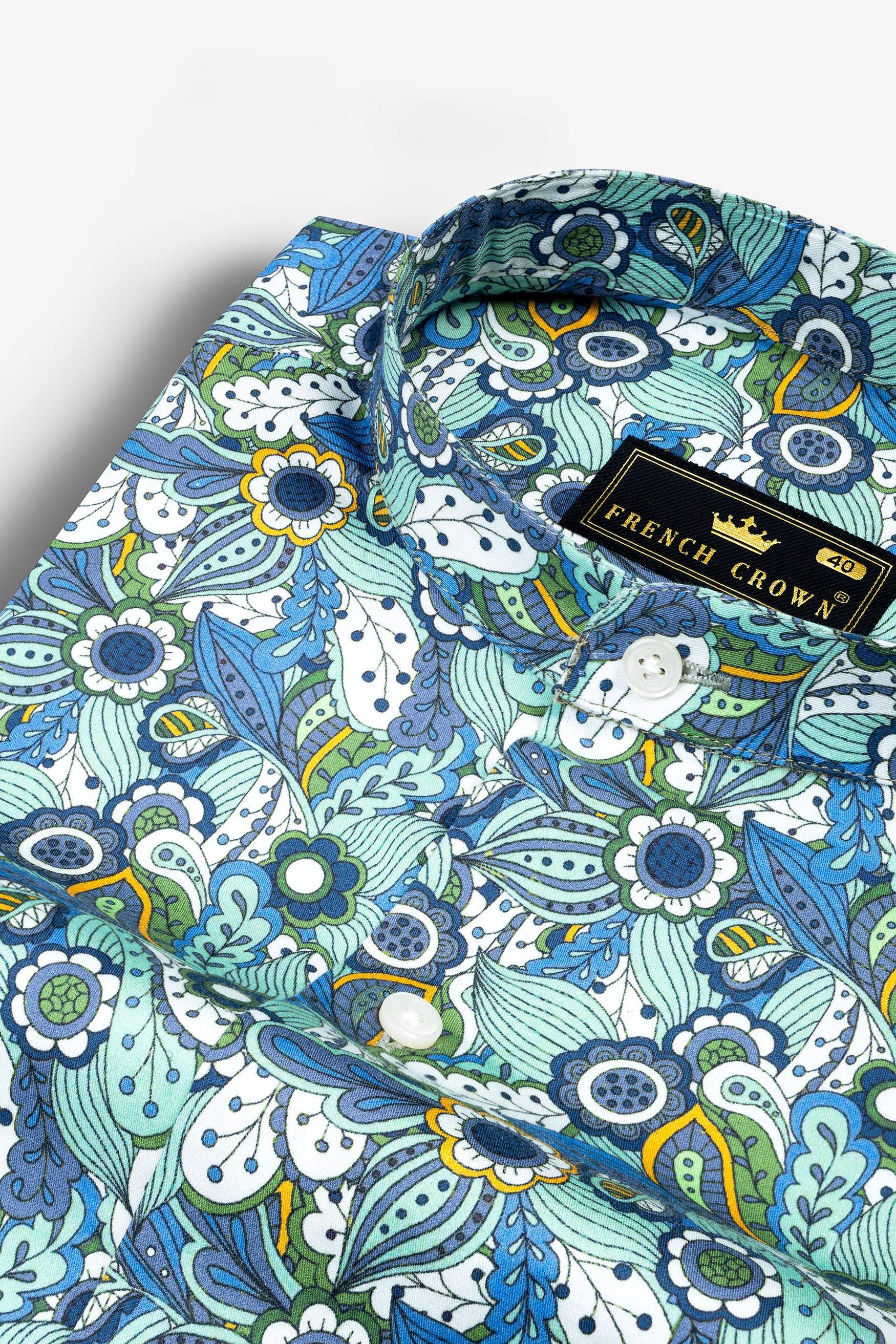 Sinbad Blue Multicolor Floral Printed Subtle Sheen Super Soft Premium Cotton Shirt