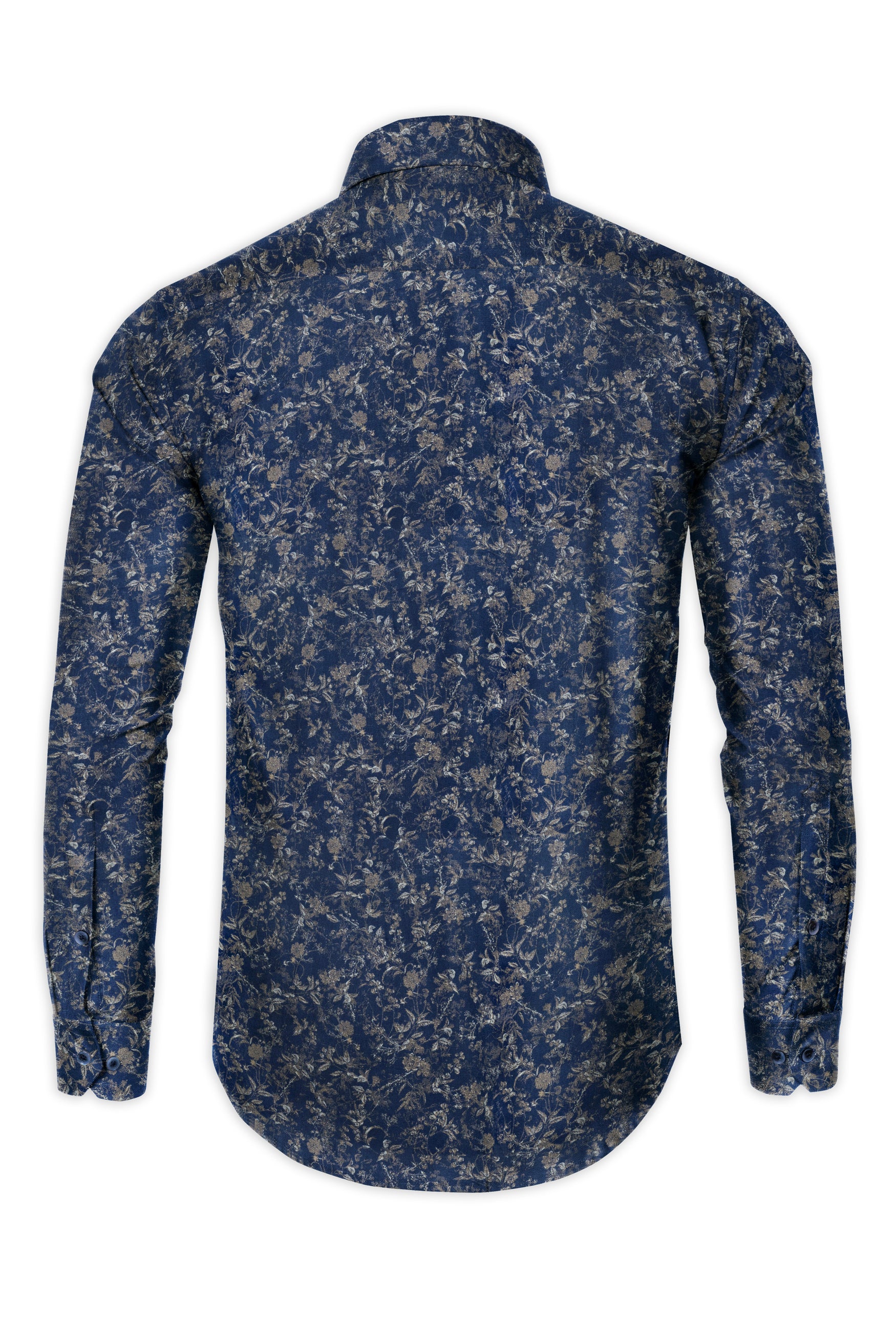 Big Stone Blue with Oyster Gray Leaf Printed Twill Cotton Shirt