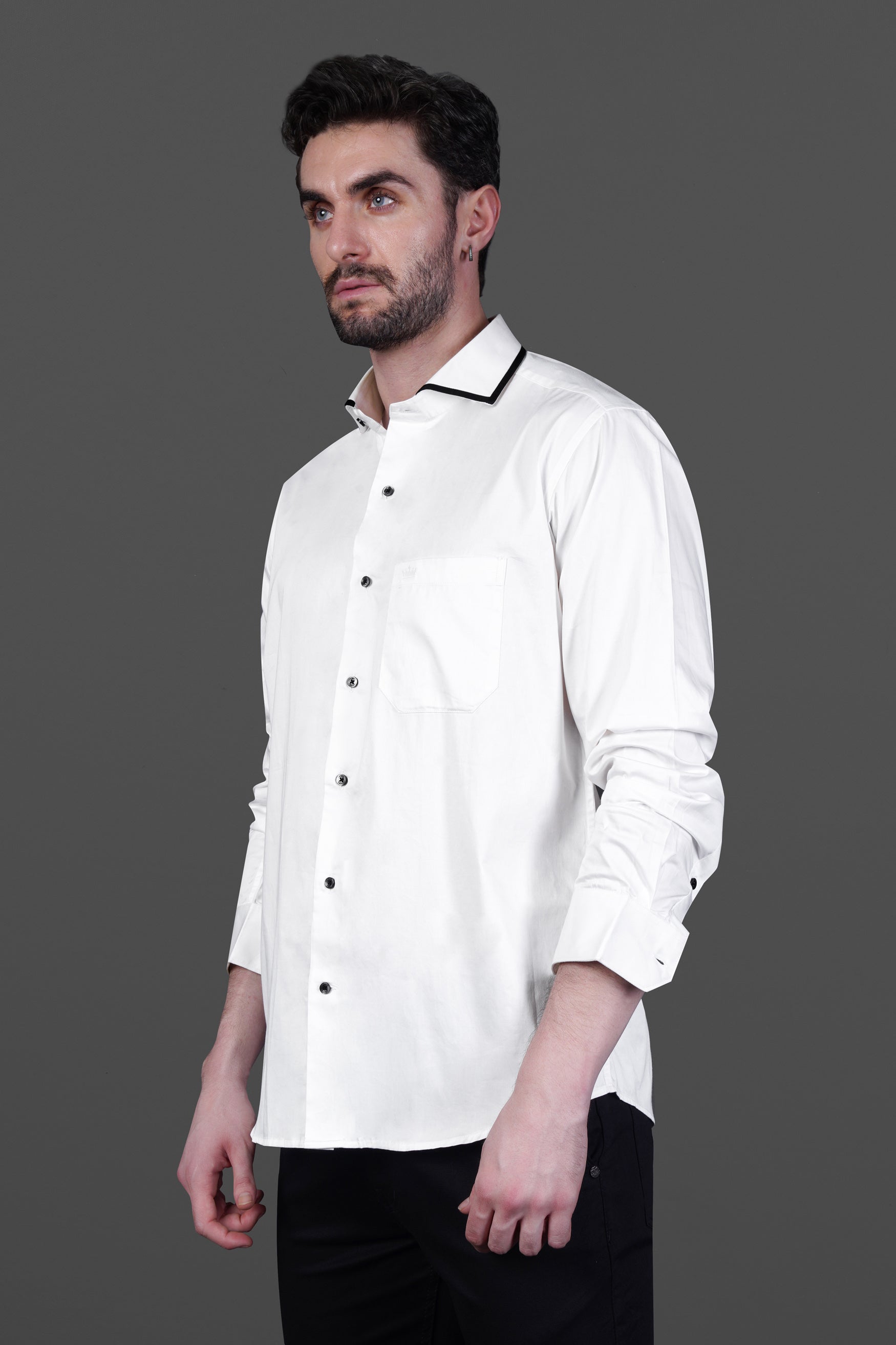 Bright White Subtle Sheen Collar Patterned Super soft Giza Cotton Shirt