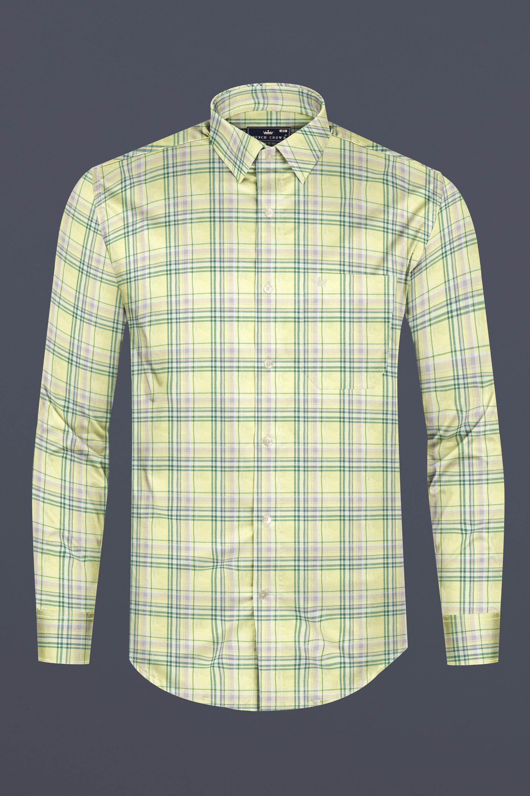 Primrose Yellow with Viridian Green plaid Twill Cotton Shirt