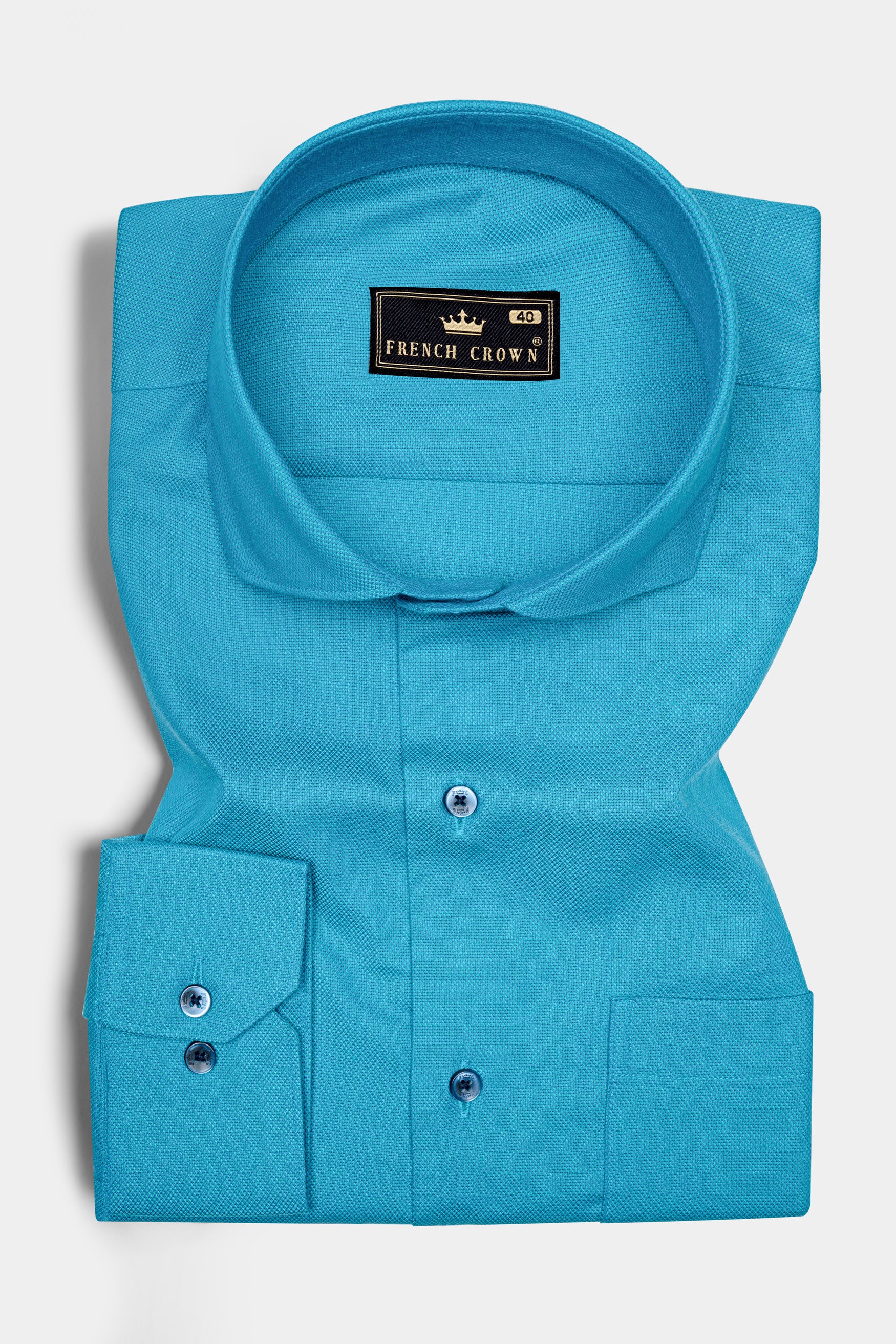 Pacific Ocean Blue Dobby Textured Premium Cotton Shirt