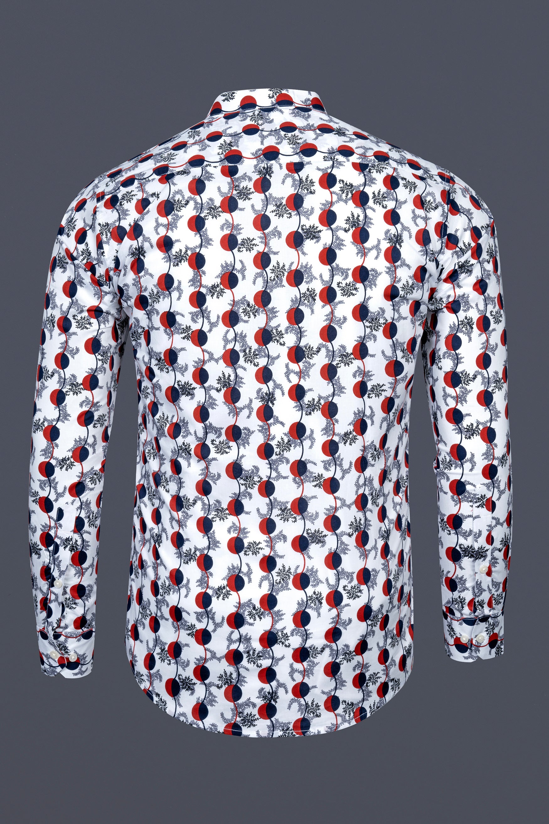 Bright White with Carmine Red and Midnight Blue Printed Poplin Giza Cotton Shirt