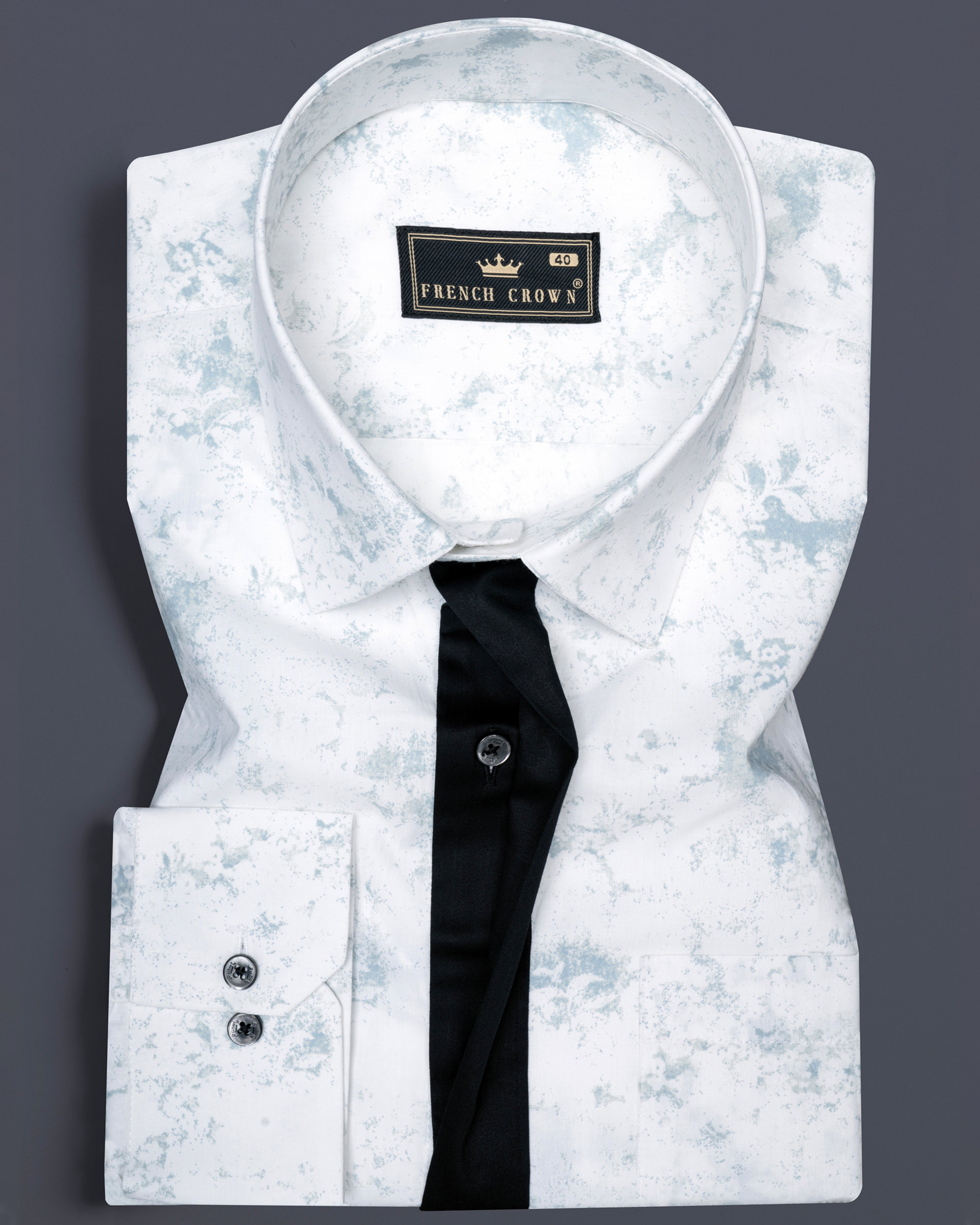 Bright White with French Gray Marble Printed with Black Button Patti Placket Super Soft Premium Designer Shirt