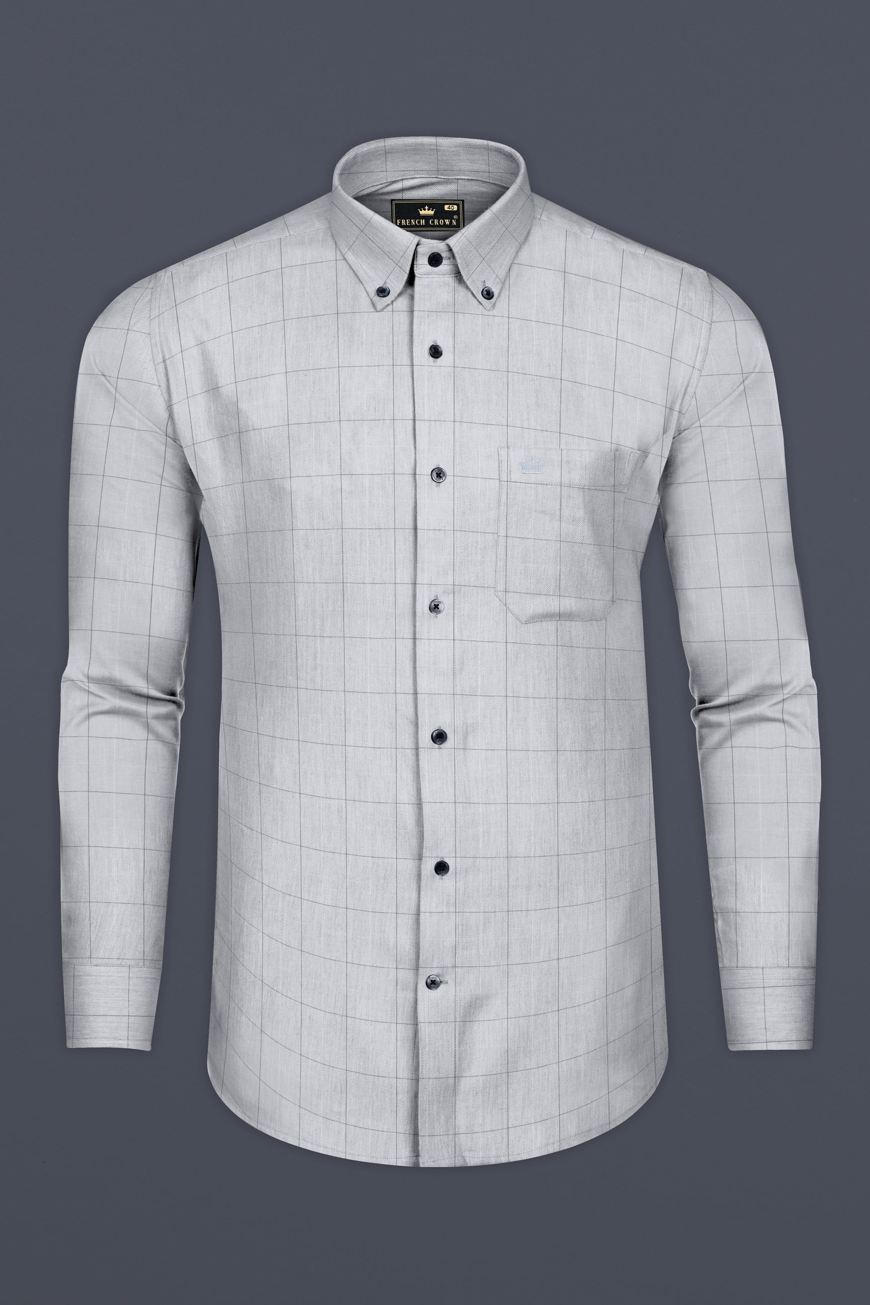 Aluminium Gray Windowpane Twill Cotton Shirt