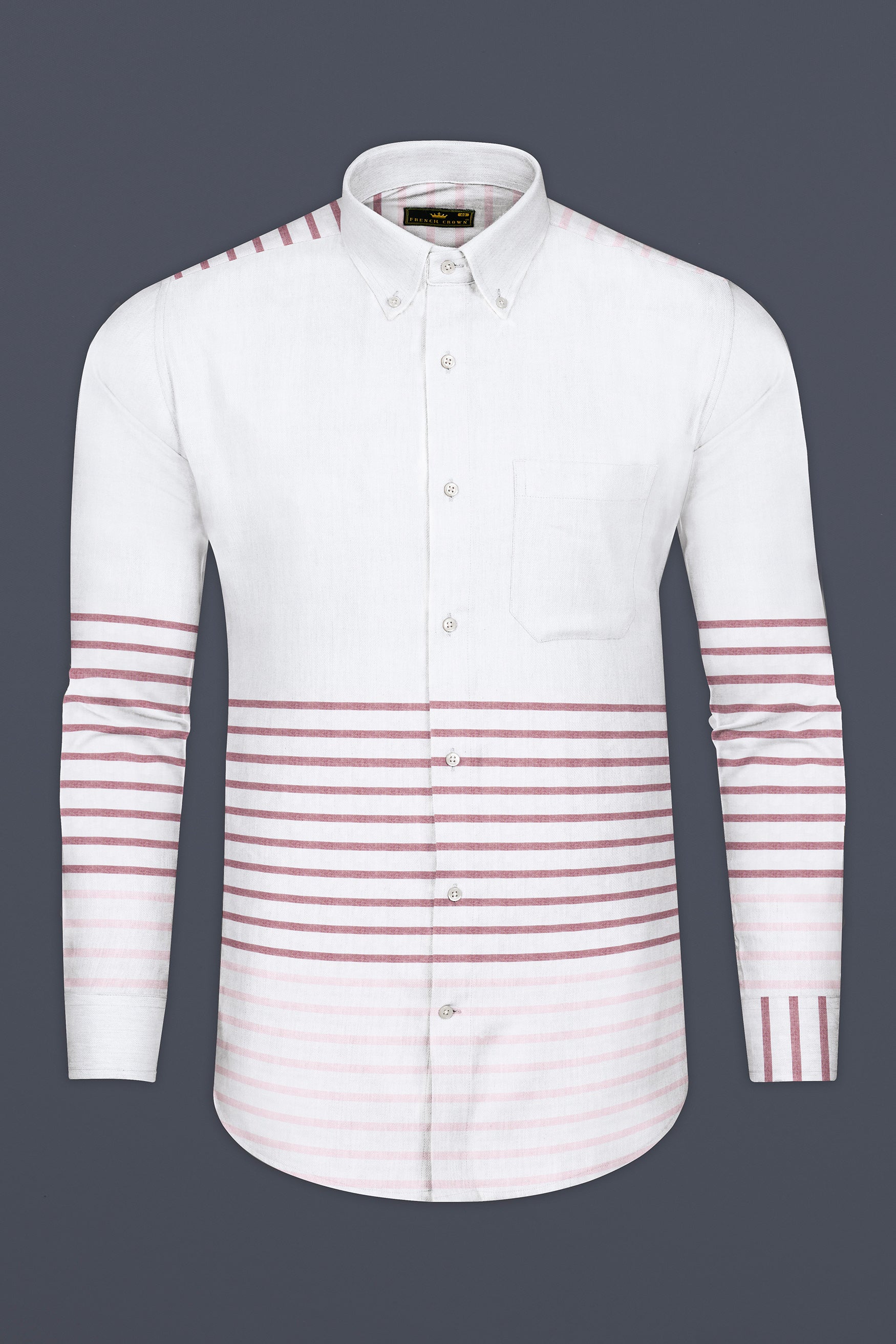 Bright White with Turkish Pink Horizontal Striped Oxford Cotton Shirt