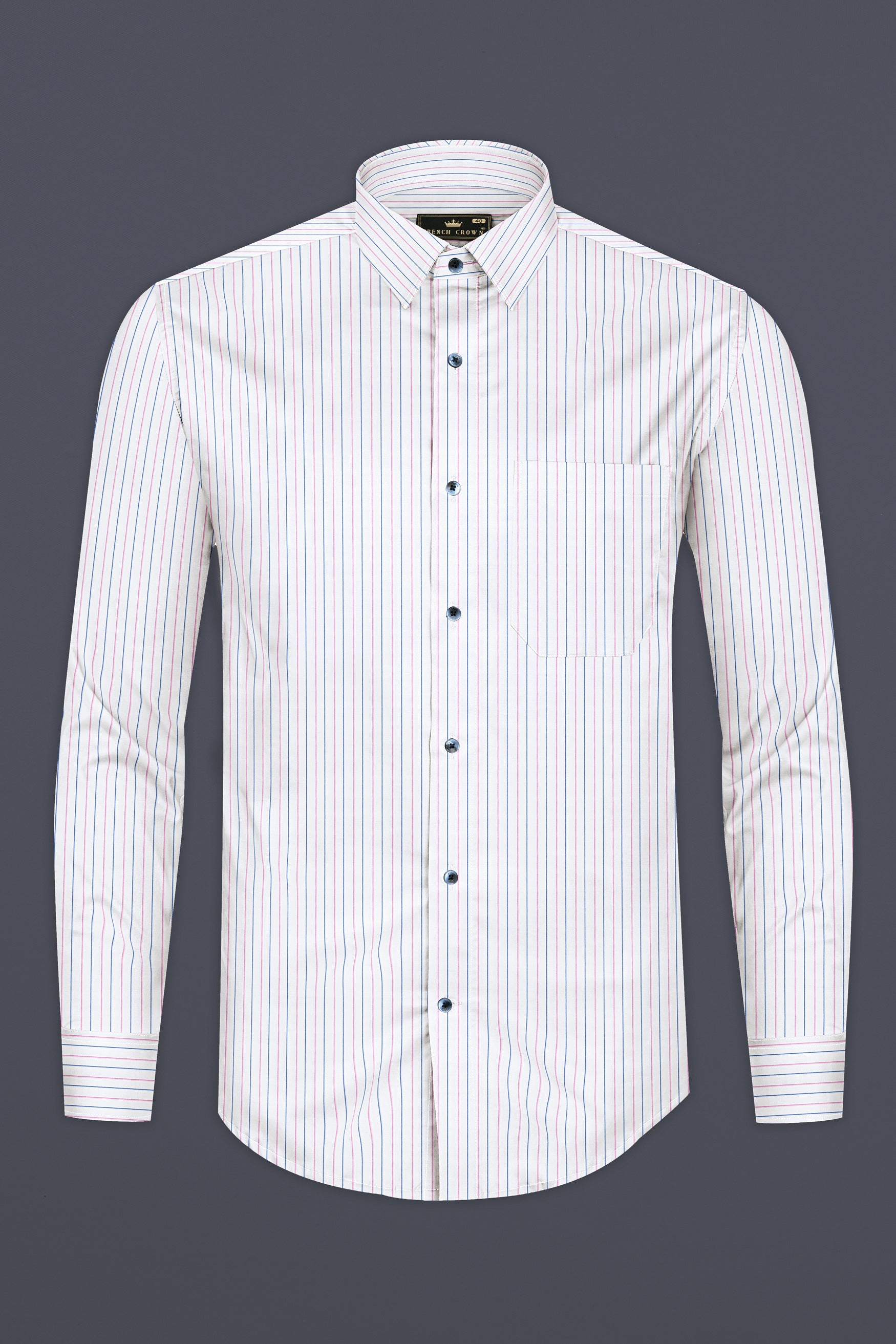 Bright White Multicolor Striped Dobby Textured Premium Giza Cotton Shirt