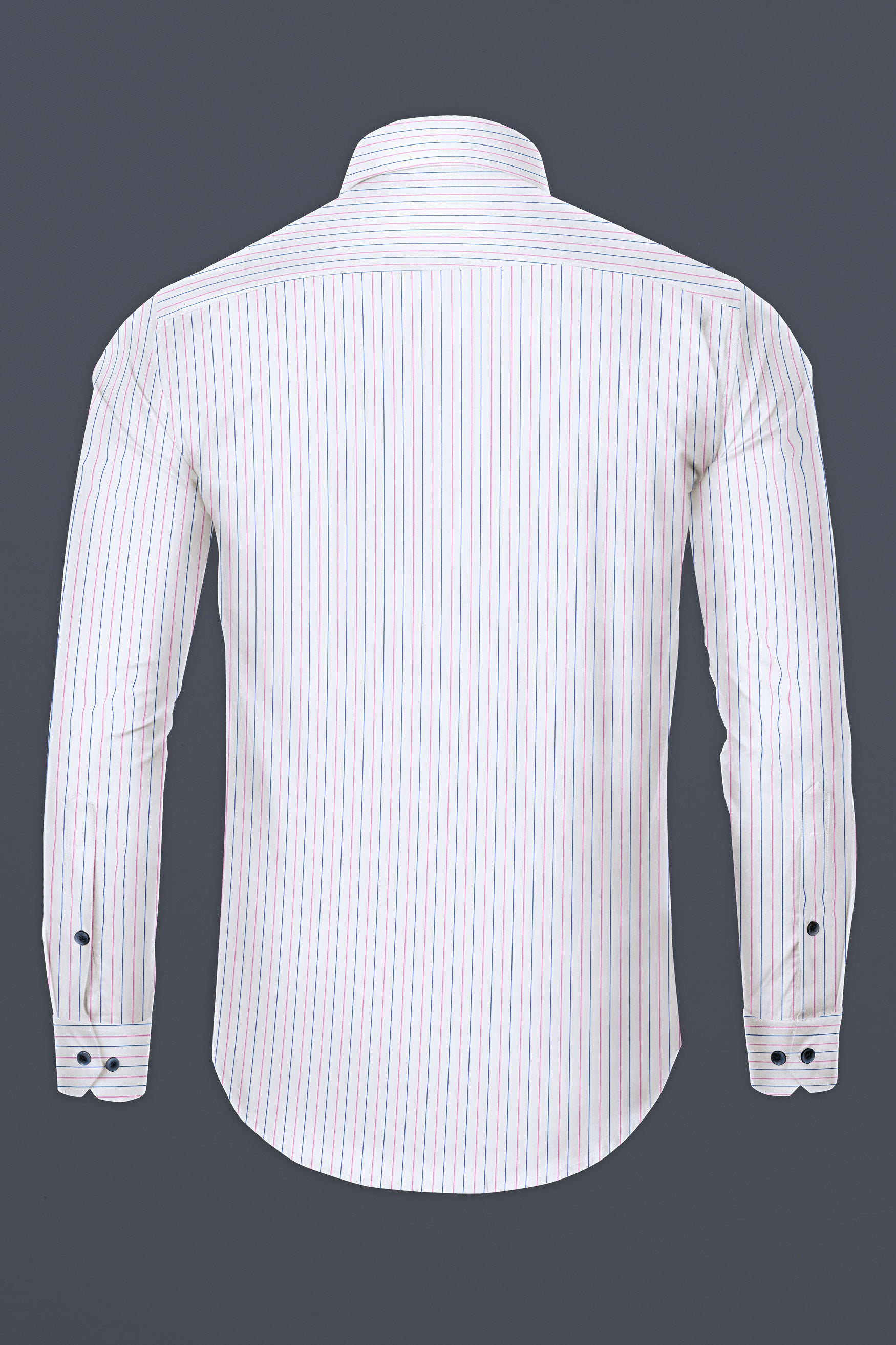 Bright White Multicolor Striped Dobby Textured Premium Giza Cotton Shirt
