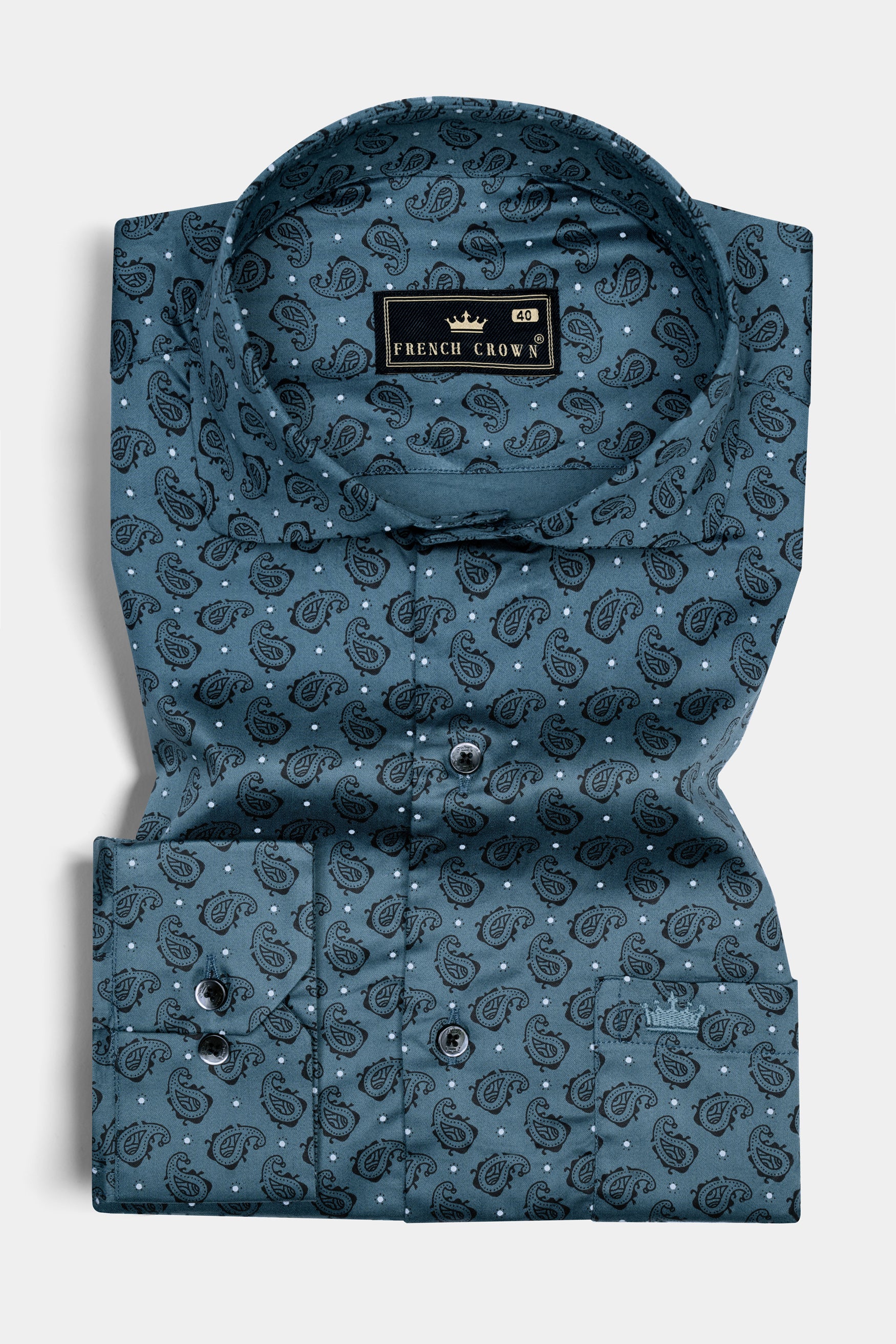 William Blue with Black Paisley Printed Super Soft Premium Cotton Shirt