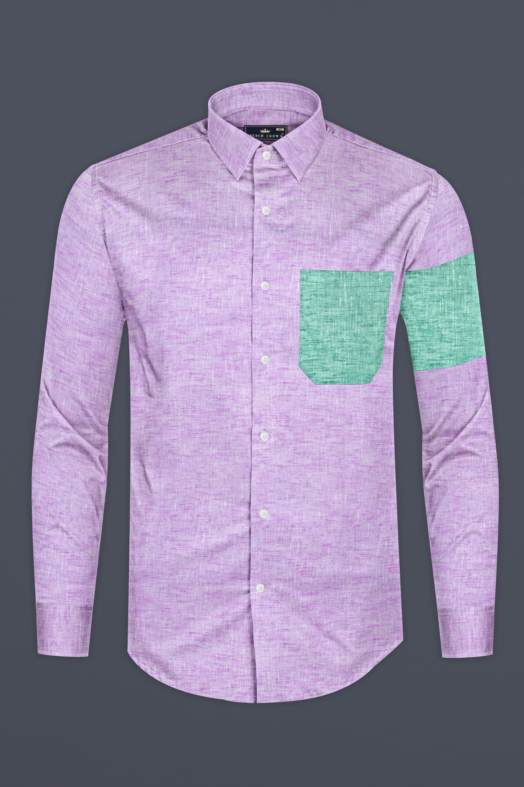 Thistle Purple with Green Pocket Luxurious Linen Designer shirt