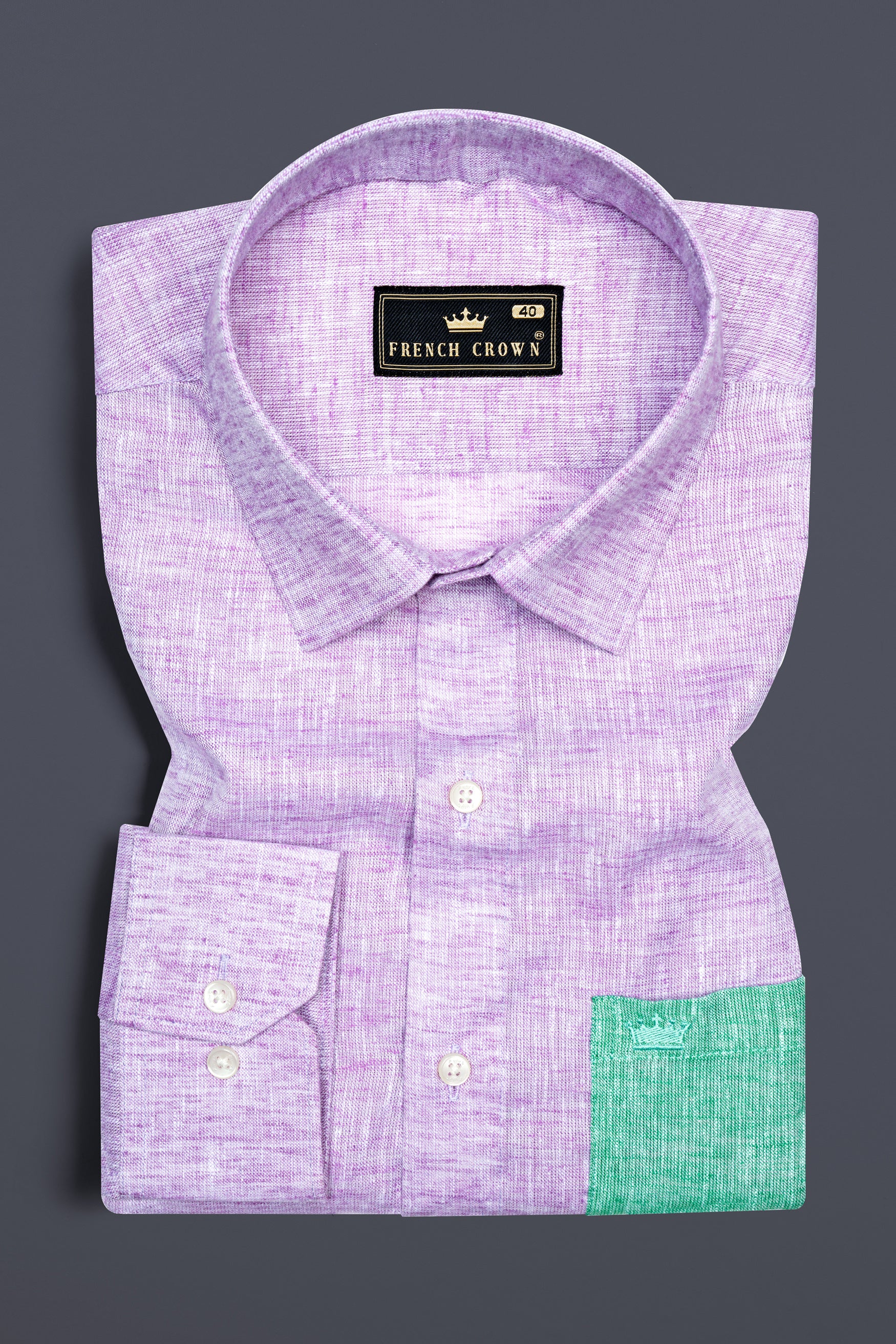 Thistle Purple with Green Pocket Luxurious Linen Designer shirt