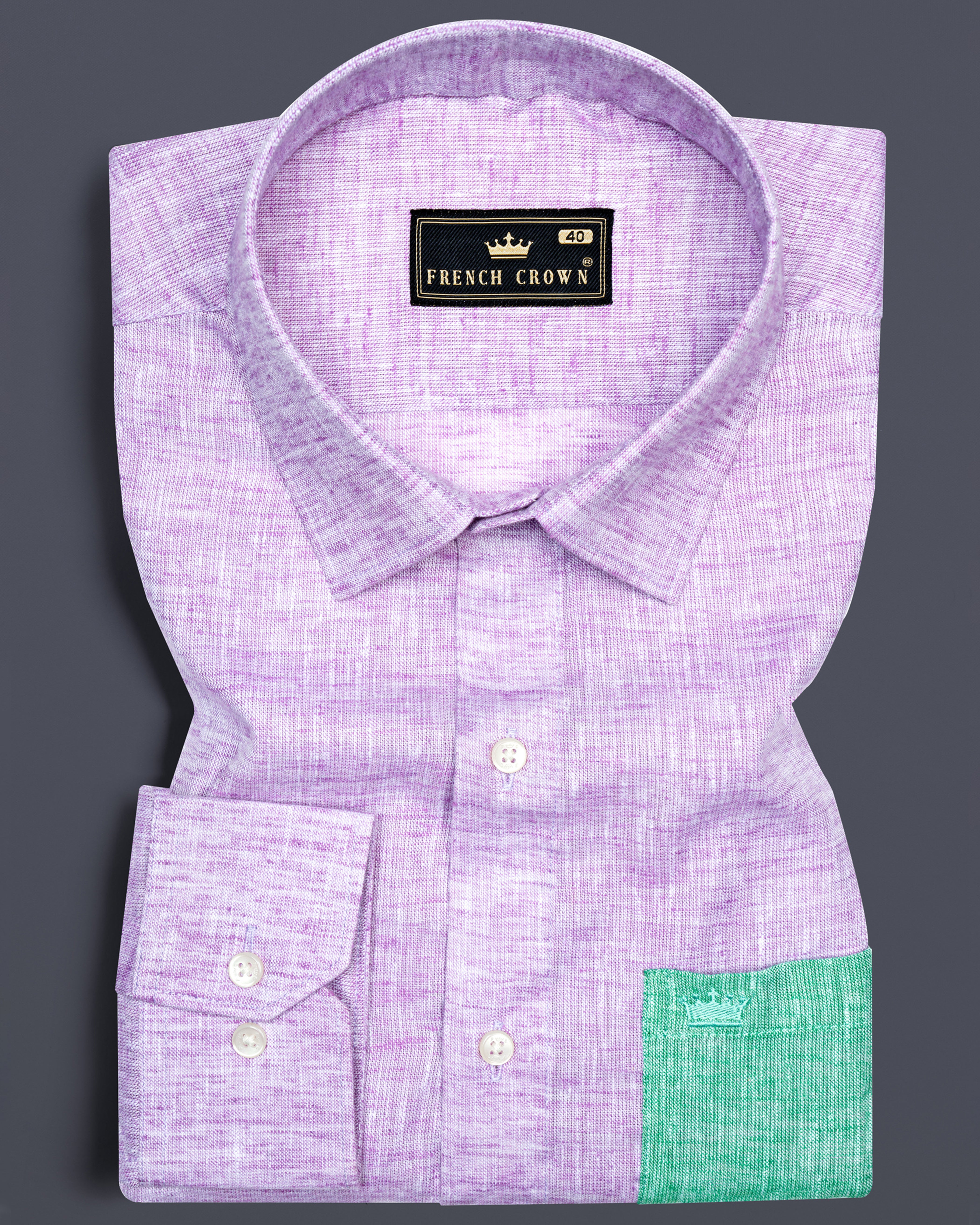 Thistle Purple with Green Pocket Luxurious Linen Designer shirt